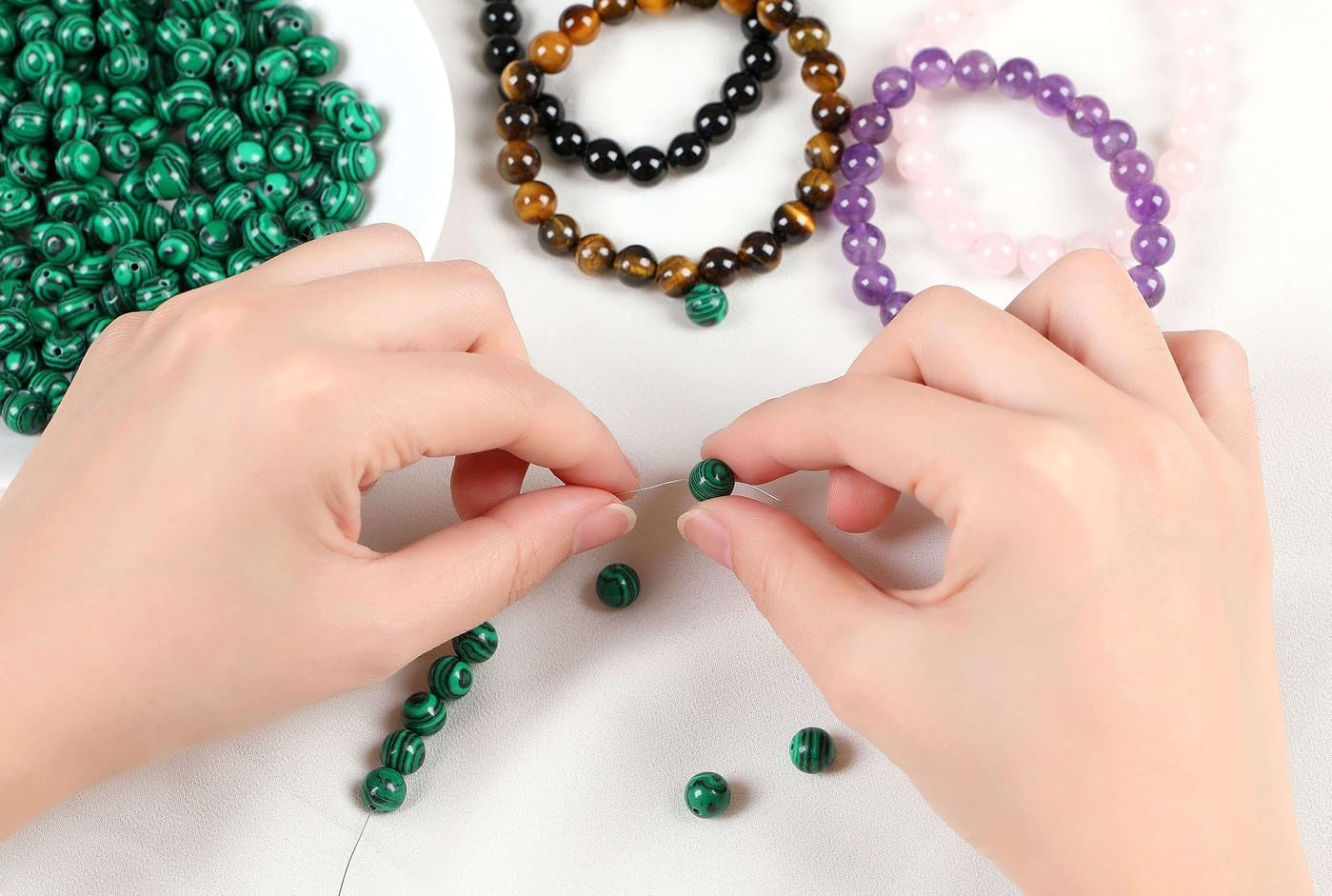 LAIDANLA Malachite 8mm Natural Stone Beads Round Loose Gemstone Stone Beads for DIY Bracelet Necklace Earrings Jewelry Making Polishing Genuine Real Beading Crystal 96PCS 2 Strand 32" - Image 4