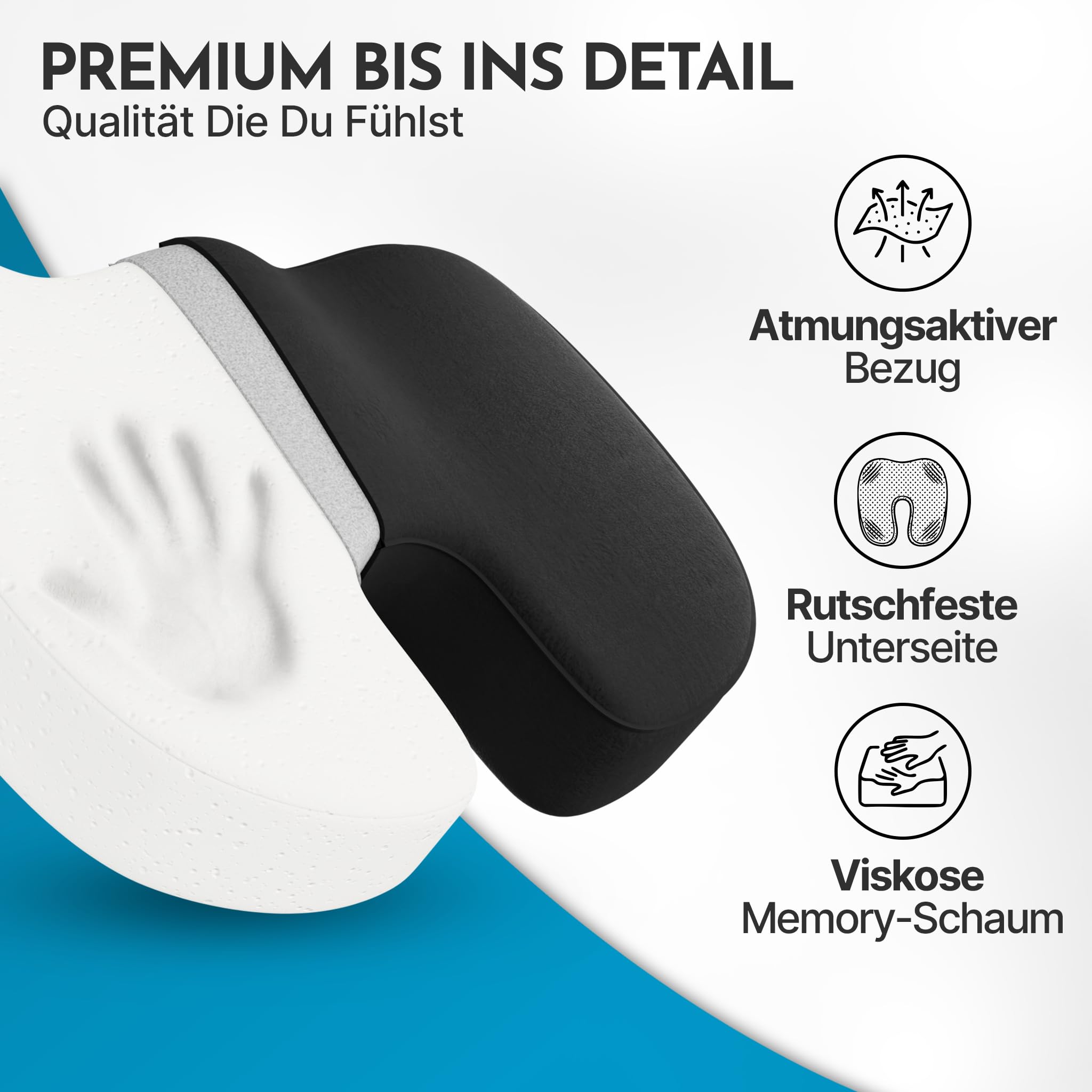 NEOLYMP Orthopädisches Sitzkissen – Memory Foam Kissen mit Steißbein-Aussparung – Ergonomisches Design für Büro, Auto & Reisen – 3 Härtegrade für Sitzkomfort (Schwarz, Fest | 80-130 kg)