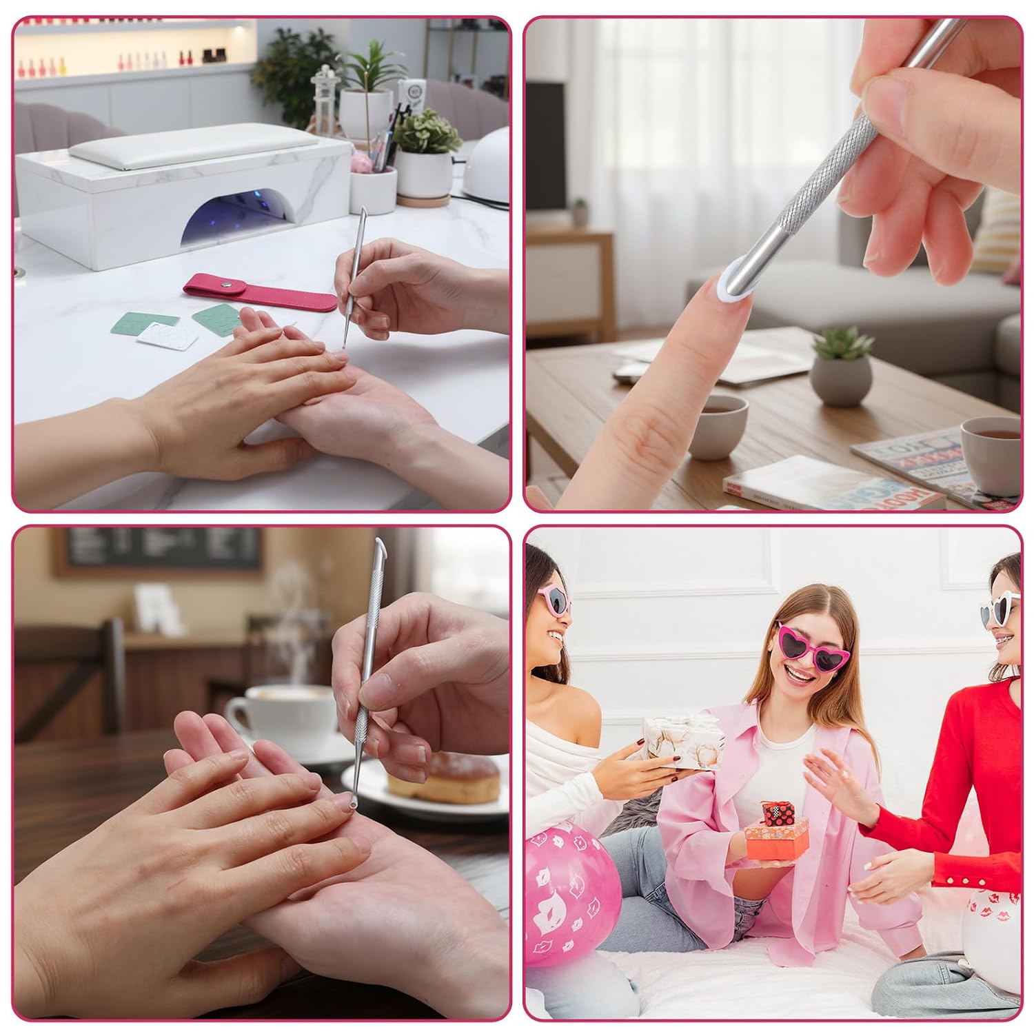 Loop Cuticle Pusher, Pre-treatment Cuticle Pusher, Stainless Steel Nail Care Tool Set with 6Pcs 100#/240# Grit Nail Files Portable Leather Bag for Women Home Manicure Pedicure Tools Kit