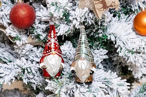Miniatura 5 de Juego de 2 adornos de Navidad de gnomo de cristal colgante, adornos de gnomo de Navidad de vidrio soplado a mano para decoración de árbol de Navidad