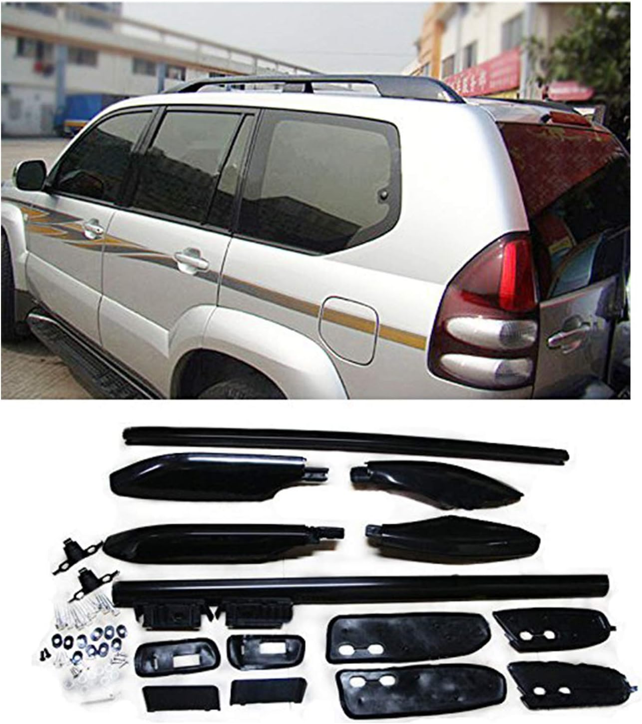 ITrims for Toyota Prado J120 FJ120 / Lexus GX470 2003-2009 Car Accessories Cargo Roof Rack Rails Bars Luggage Replacements Cover Protector Trims Black