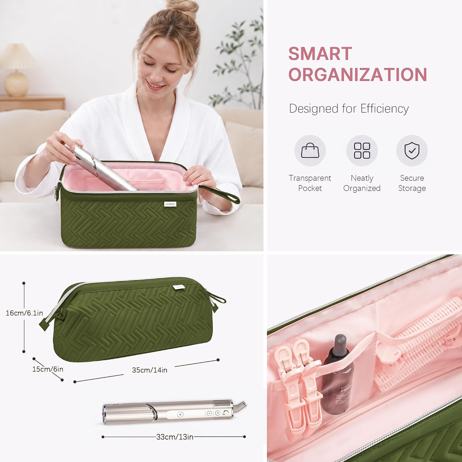 Leudes Hair Tools Travel Bag for Shark Flexstyle Carrying Case Portable Shark Hair Air Wrap Dryer Case Waterproof Dustproof Flat Curling Iron Travel Organizer (Army Green)