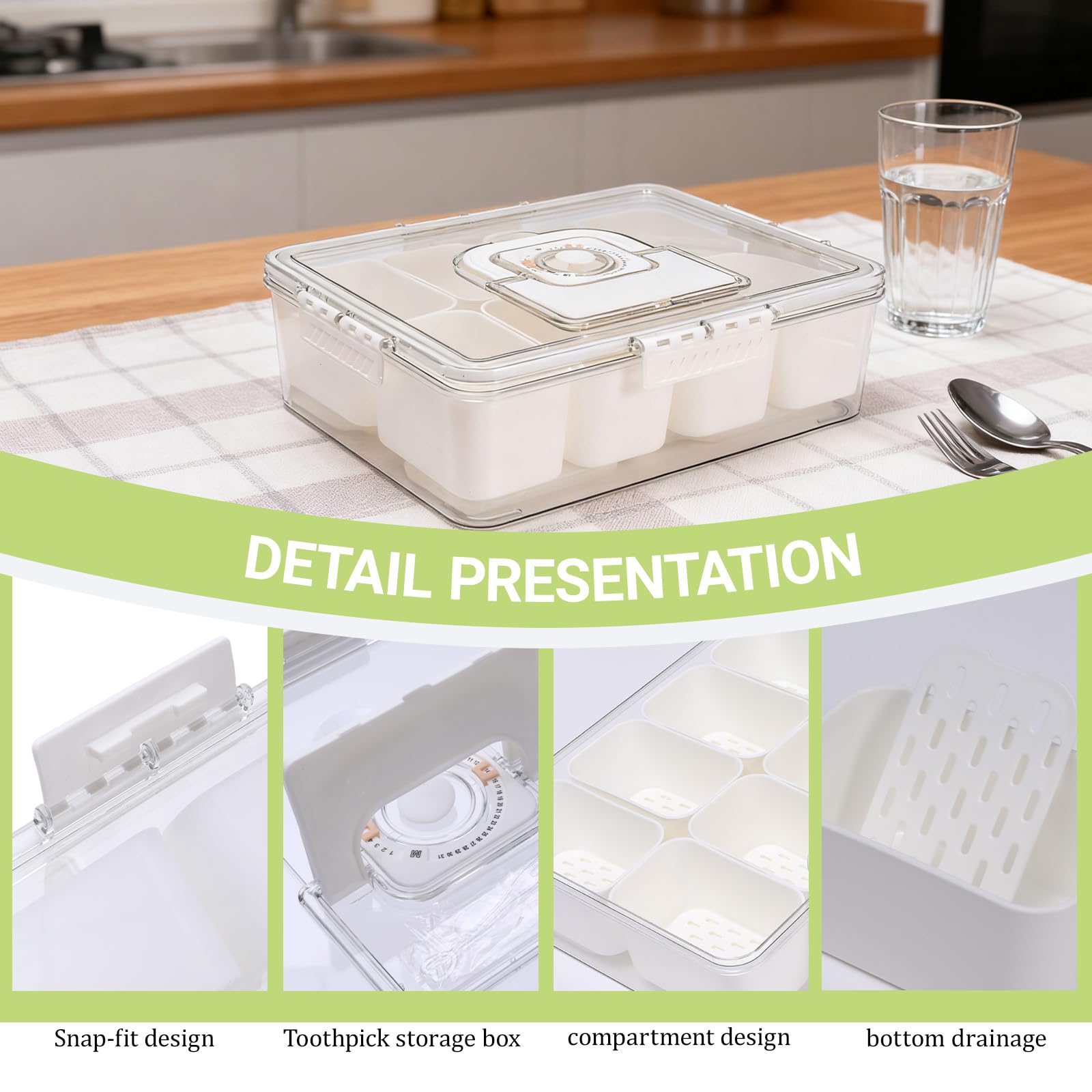 Snack Box con scomparti di raffreddamento – Contenitore frigo portatile con manico per picnic, viaggi e feste all'aperto – Con scomparto per ghiaccio per snack freschi, frutta e verdura
