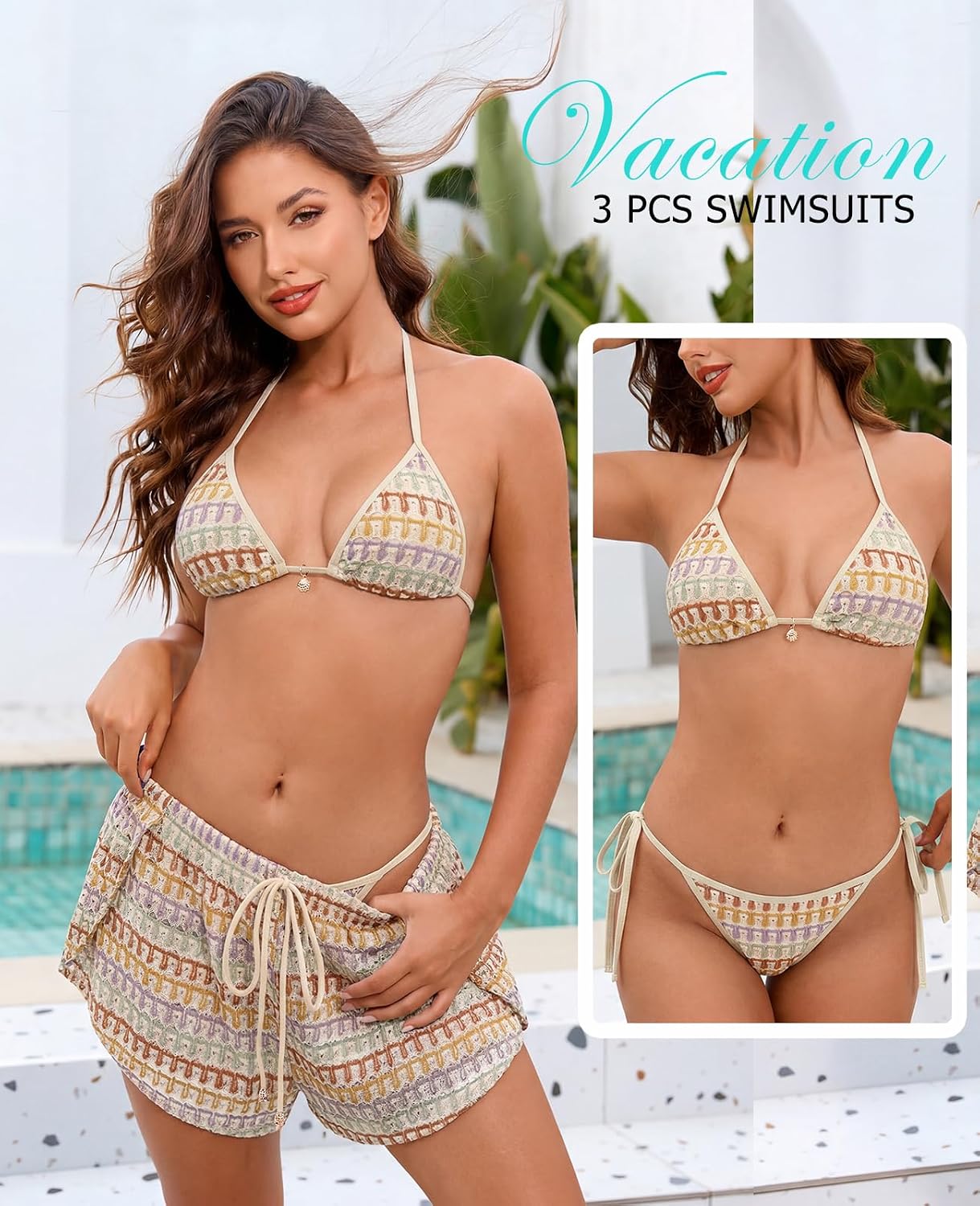 ZAFUL Womens 3 Piece Bikini Set with Shorts Cute Vacation Swimsuits for Beach Cruise Bathing Suits 2026