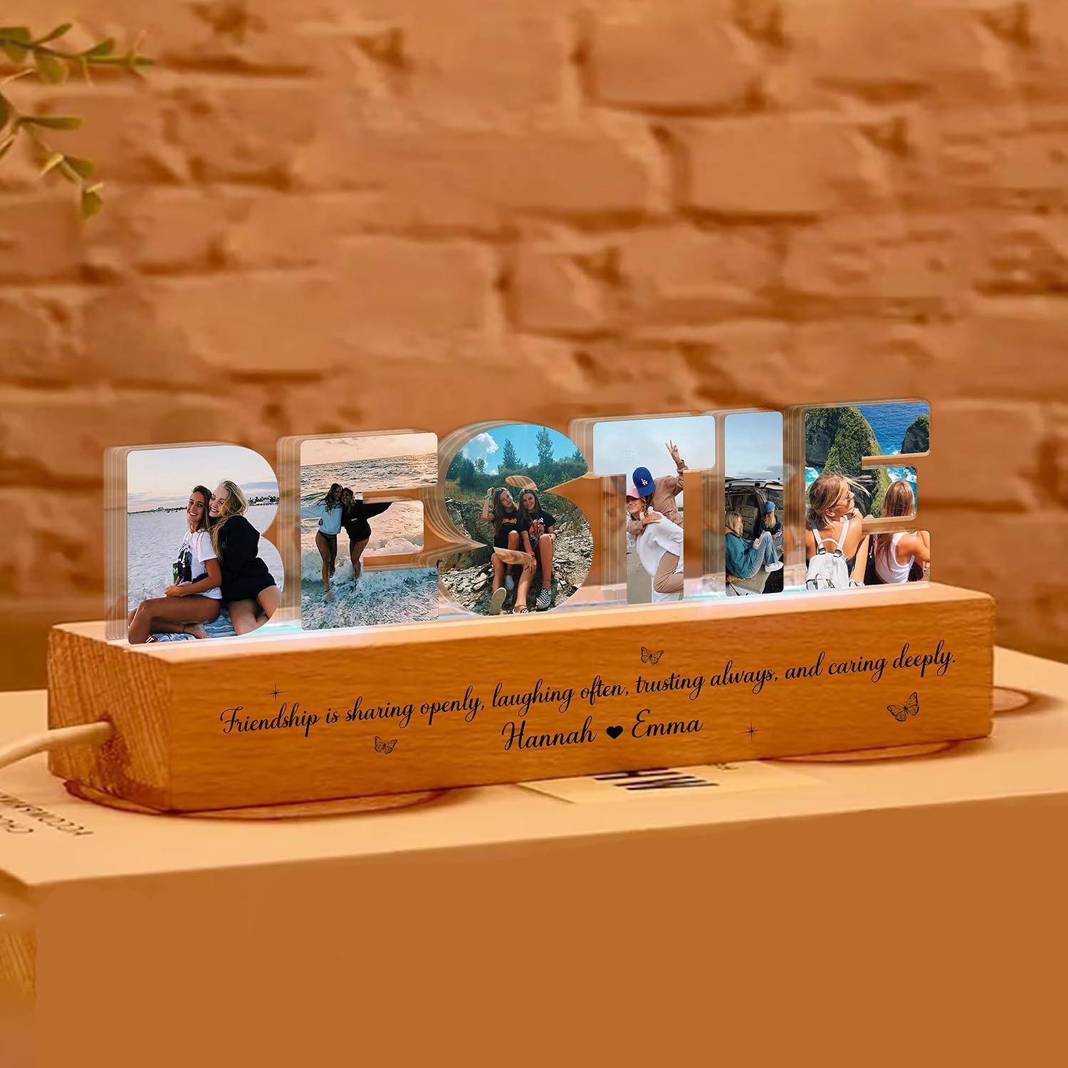Personalized Bestie Photo Collage LED Night Light, Custom Photo with Any Quotes & Names, Christmas, Friendship, Birthday Gifts for Besties BFF Sister