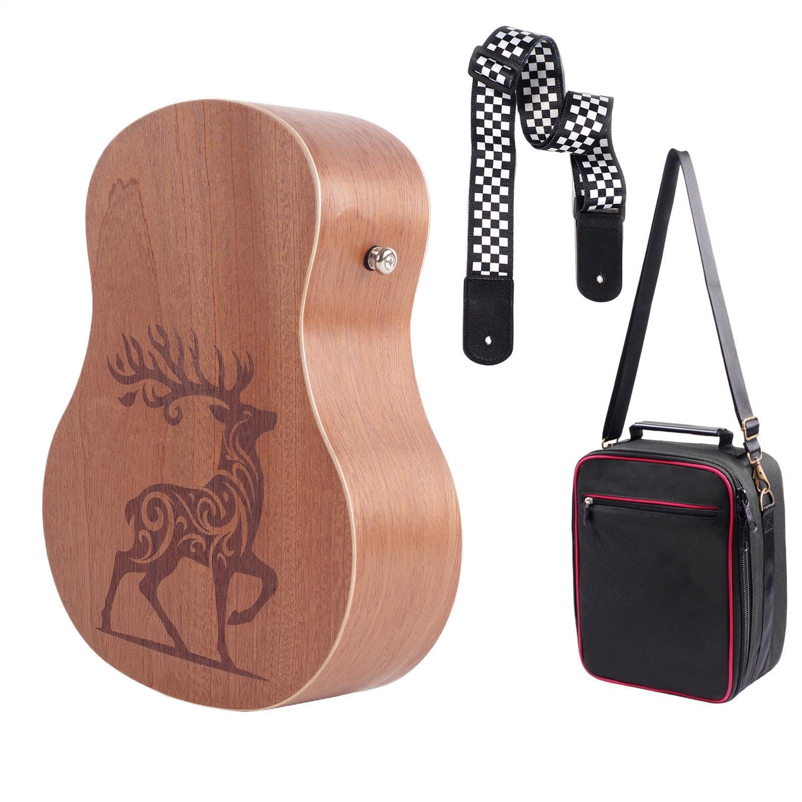 Hand Drum for Kids, Guitar Shape Wooden Toy with Storage Bag, Funny Percuss
