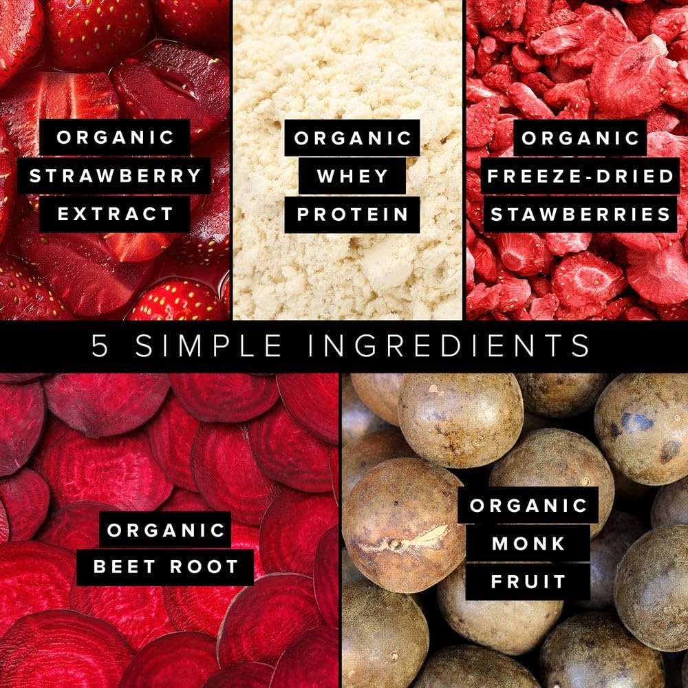 Truvani Organic Whey Protein Powder | Strawberry | 20g Grass Fed Whey Protein | 20 Servings | USDA Organic & Non-GMO | Gluten Free | No Gums, No Soy, No Stevia, No Added Sugars