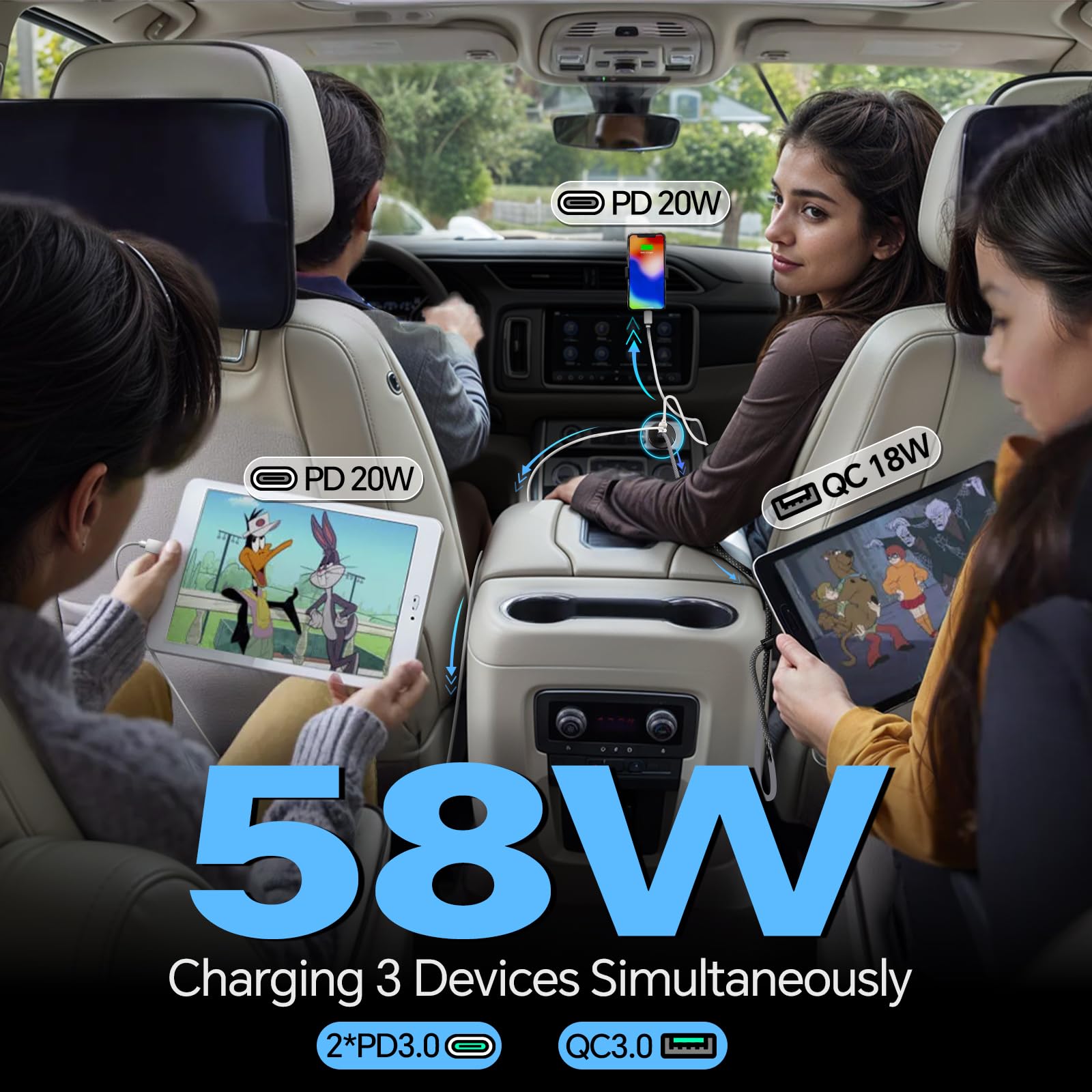 45W Prise USB Pd 18W QC3.0 Prise Chargeur USB 12V Prise Allume-Cigare USB Avec V