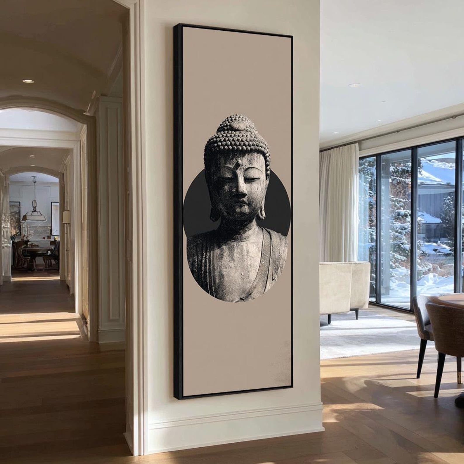 YUSUZHU Cuadro vertical de Buda para pared, decoración de pared de Buda, lámina de arte budista, lienzo grande, pintura alta y estrecha de decoración espiritual para yoga (60x180cm/marco interior)