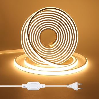 COB LED Strip 40 m 220 V Warm White 3000 K CRI 90 Brightness High Neon LED Strip Luminescence Linear High Density 288LEDs/M Waterproof LED Lights for Cupboard Living Room Bedroom Christmas [Energy Class F]
