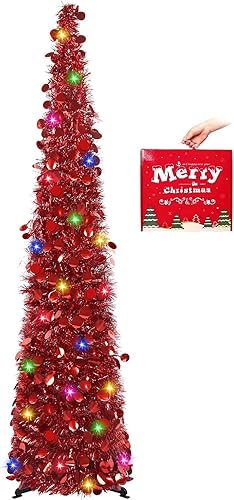 MACTING - Árbol de Navidad de oropel de 5pies con soporte