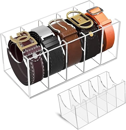 Organizador de cinturón de acrílico para armario, 5 compartimentos, soporte de almacenamiento transparente vitrina para maquillaje, joyas, relojes,