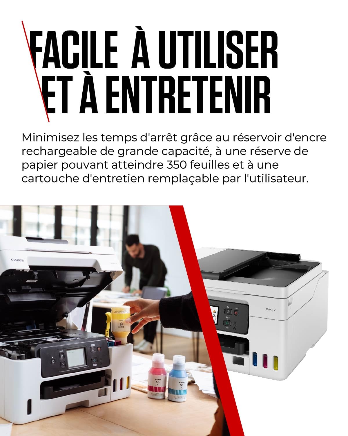Canon MAXIFY GX4050 Imprimante A4 Couleur, pour la Maison et Le Bureau, Imprimante, Copieur, Scanner, Télécopieur Jet d'encre MegaTank Tout-en-Un, sans Fil, Connectivité Wi-FI, Ethernet et USB