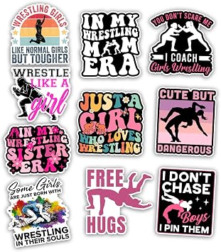TODOLIA 10Pcs-3in Just A Girl Who Loves Wrestling Sticker Pack, Funny Wrestle Team Sticker, Wresling Mom Wrestler Gift, Wrestle Decoration Laptop Tablet Water Bottle Planner Helmet Vehicles