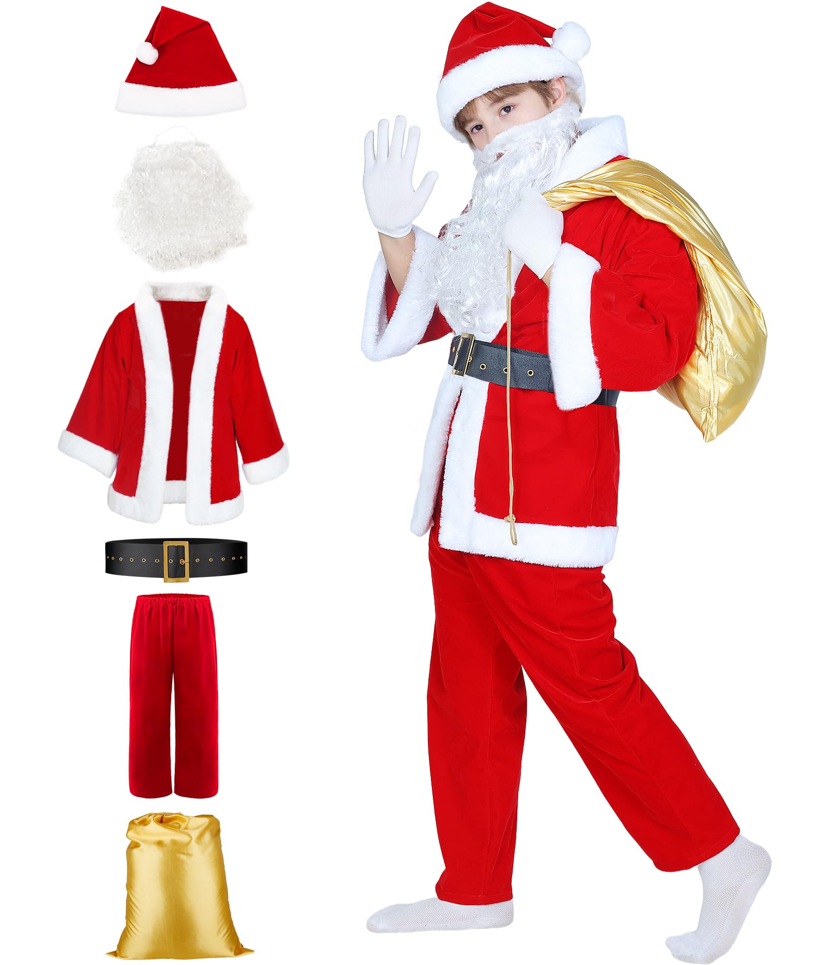 ASOOX Children's Santa Claus Costume – 6PCS Boys' Santa Suit for Kids' Christmas Cosplay Party