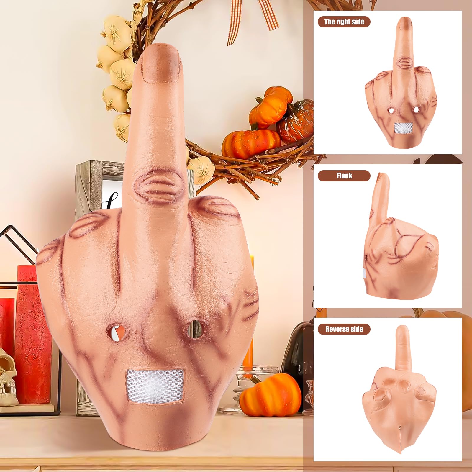 Maska na palec środkowy, Halloween, pełna głowa, lateksowa, realistyczna, zabawna maska na głowę, dla dorosłych, straszna maska na palec na Halloween, na całą głowę, lateksowa, na środkowy