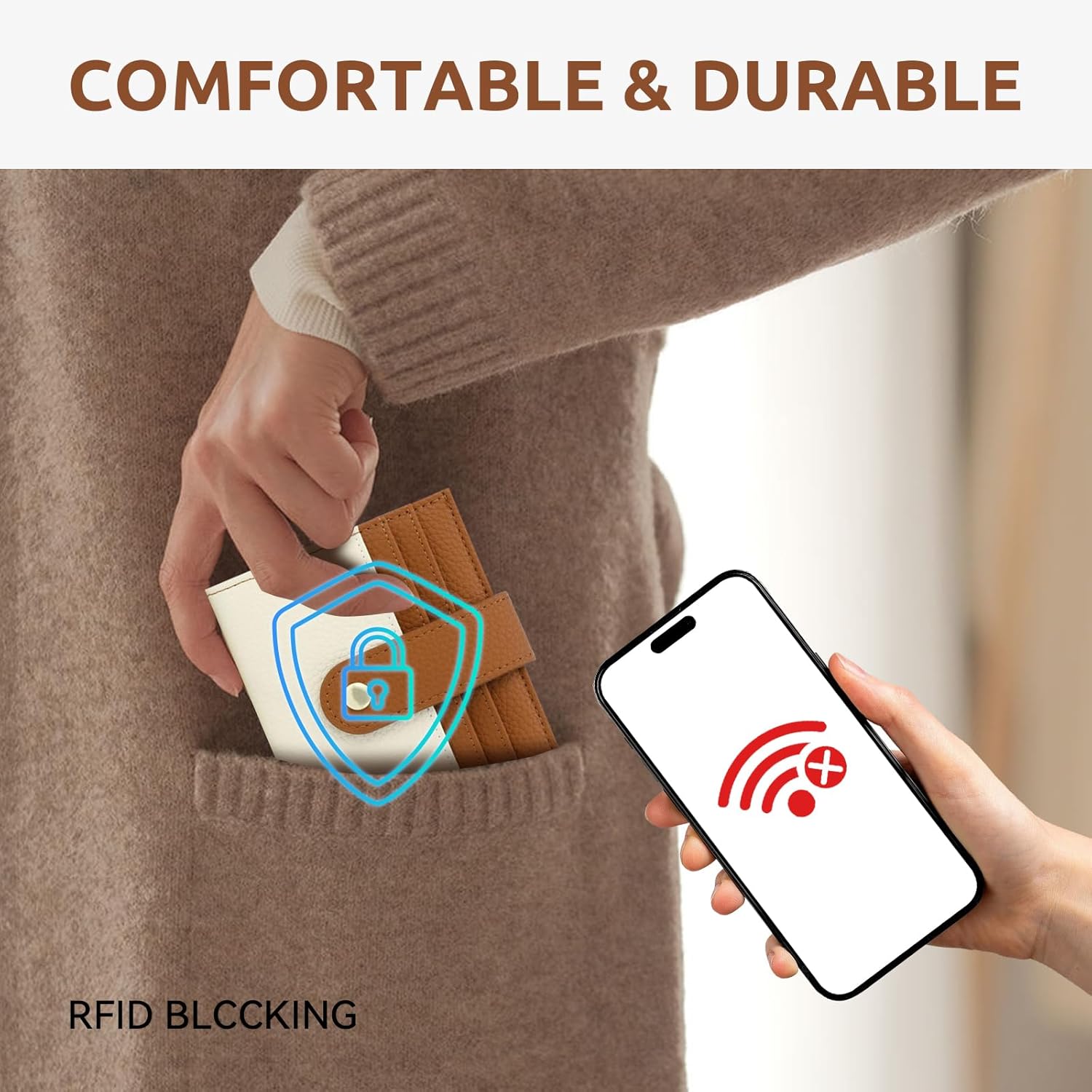 Small Wallet for Women, RFID Blocking Slim Credit Card Wallet, PU Leather Bifold Wallets with Zipper Coin Pocket (Black-brown) - Image 5