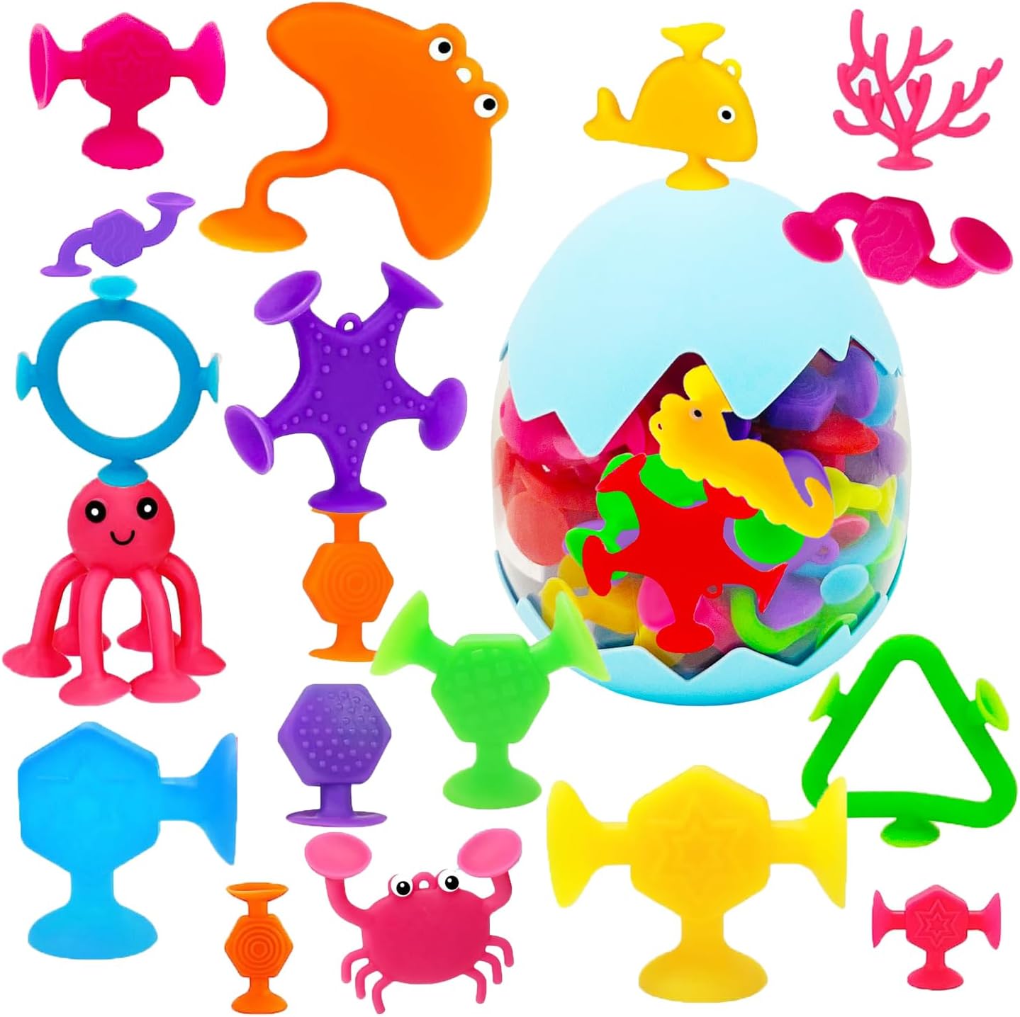 Suction Bath Toys for Kids, 27 Pcs Silicone Bathtub Suction Cup Toys, Travel Sensory Window Building Toys for Toddlers Boys Girls 3 4 5 6 Year Old