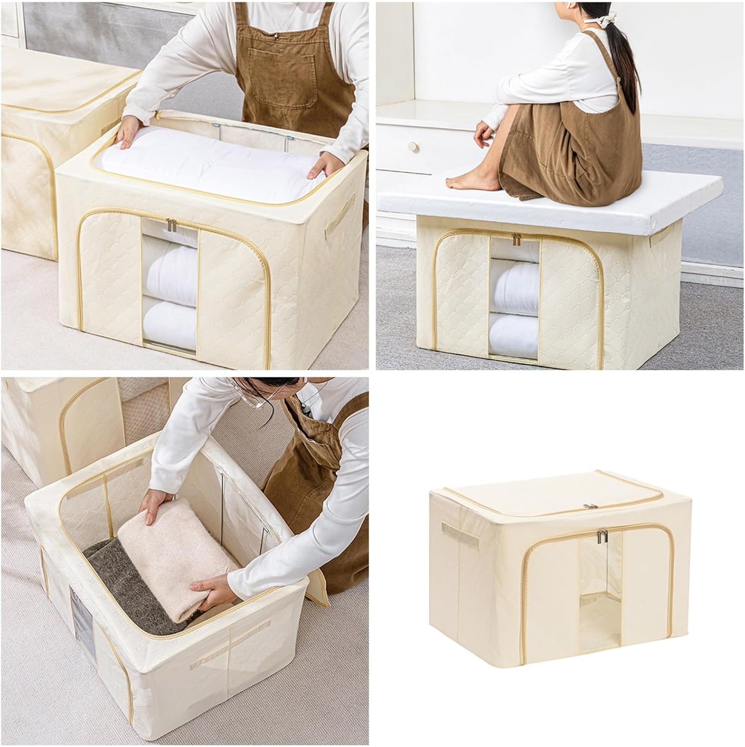 Clothes Storage Box With Double Zippers Clothing Organiser Foldable Quilt Container For Home And Dorm Organization