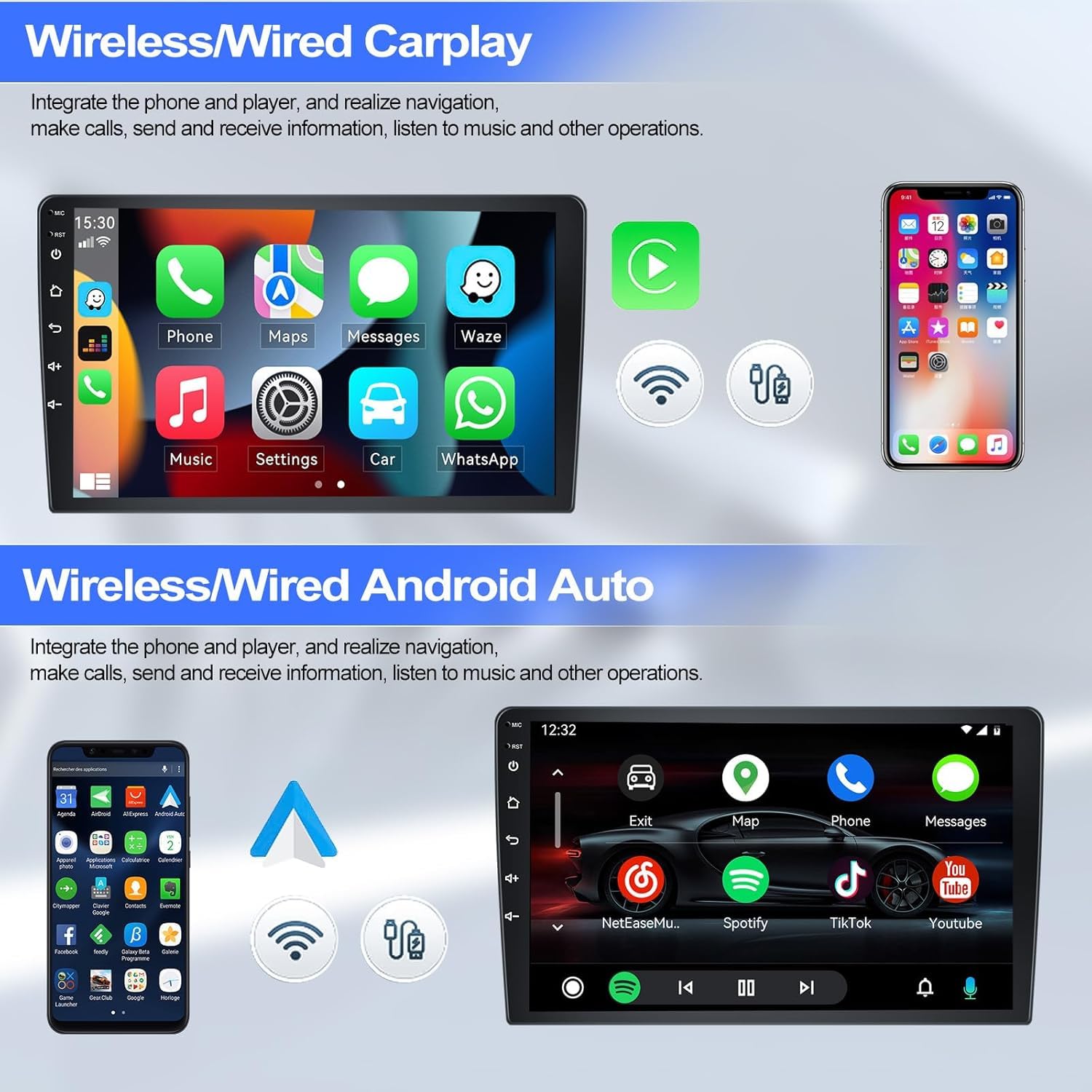 CAMECHO 2+64G Android 15 Carplay Autoradio per Fiat Bravo 2008-2013, Nav Wireless Carplay Android Auto, Schermo da 9" Radio WiFi Bluetooth Mirror Link FM/RDS EQ GPS