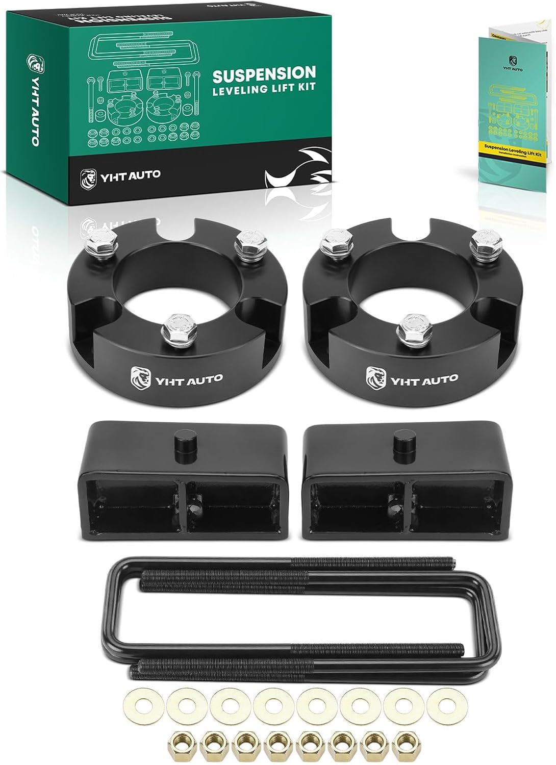 YHTAUTO 3 Inch Front & 2 Inch Rear Leveling Lift Kit Fits 1999-2006 Toyota Tundra | RWD/4WD | Spacers & U-Bolts & Blocks Raise the Front By 3 Inch, the Rear By 2 Inch | 8PCS Suspension Leveling Kit