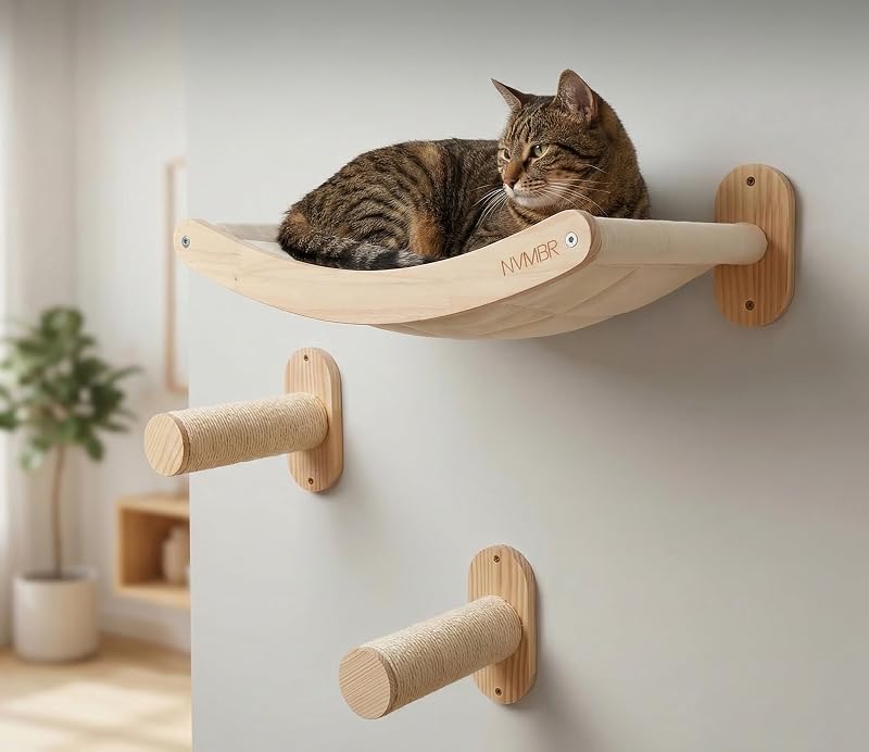 Rede de Parede para Gatos com Prateleira, Degraus de Sisal e Barra de Segurança NVMBR 40,64 x 31,75 x 15,24 cm