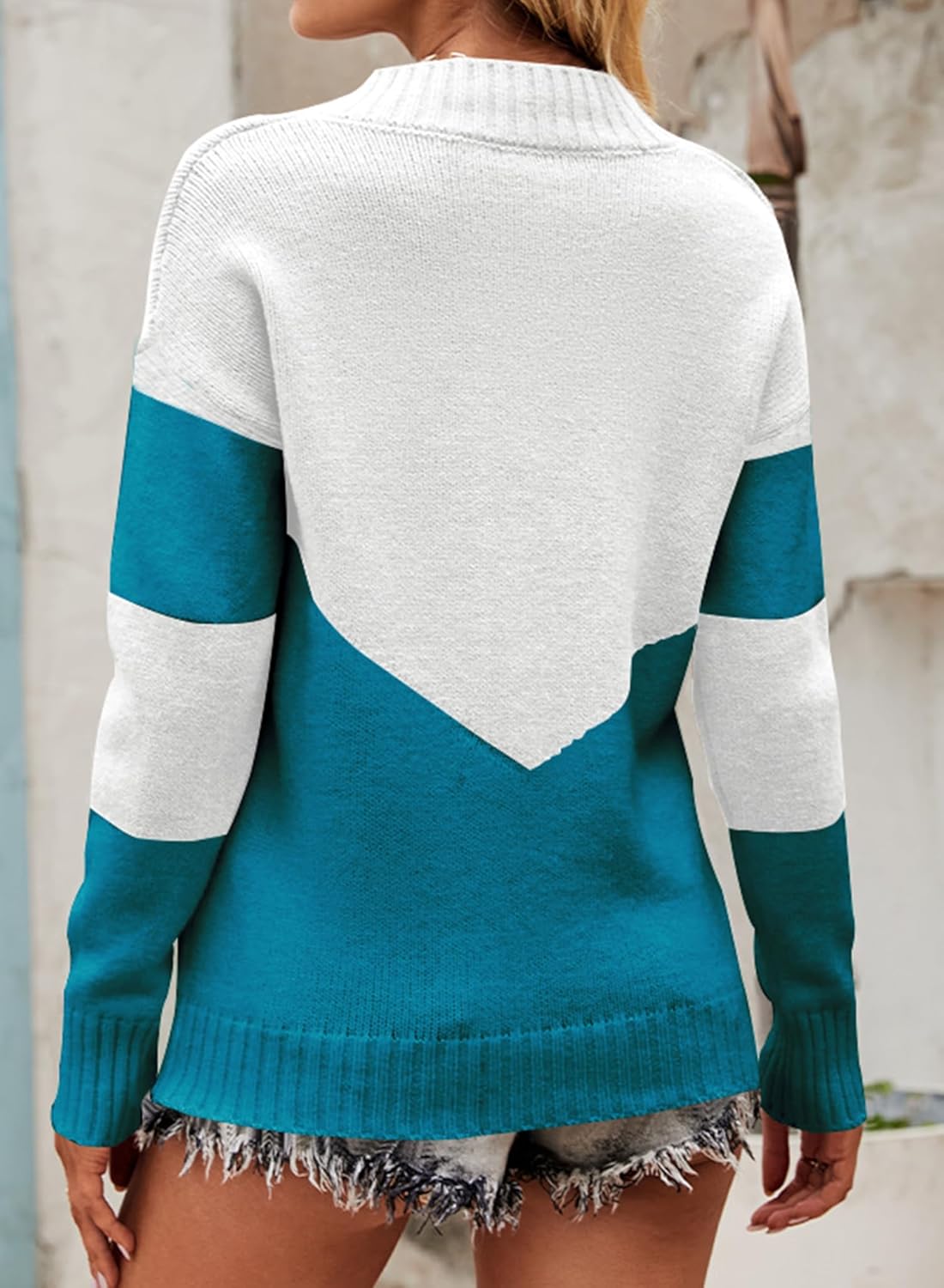 Pullover Sweaters for Women 2026 Trendy Spring V Neck Long Sleeve Color Block Lightweight Casual Knit Tops - Image 2