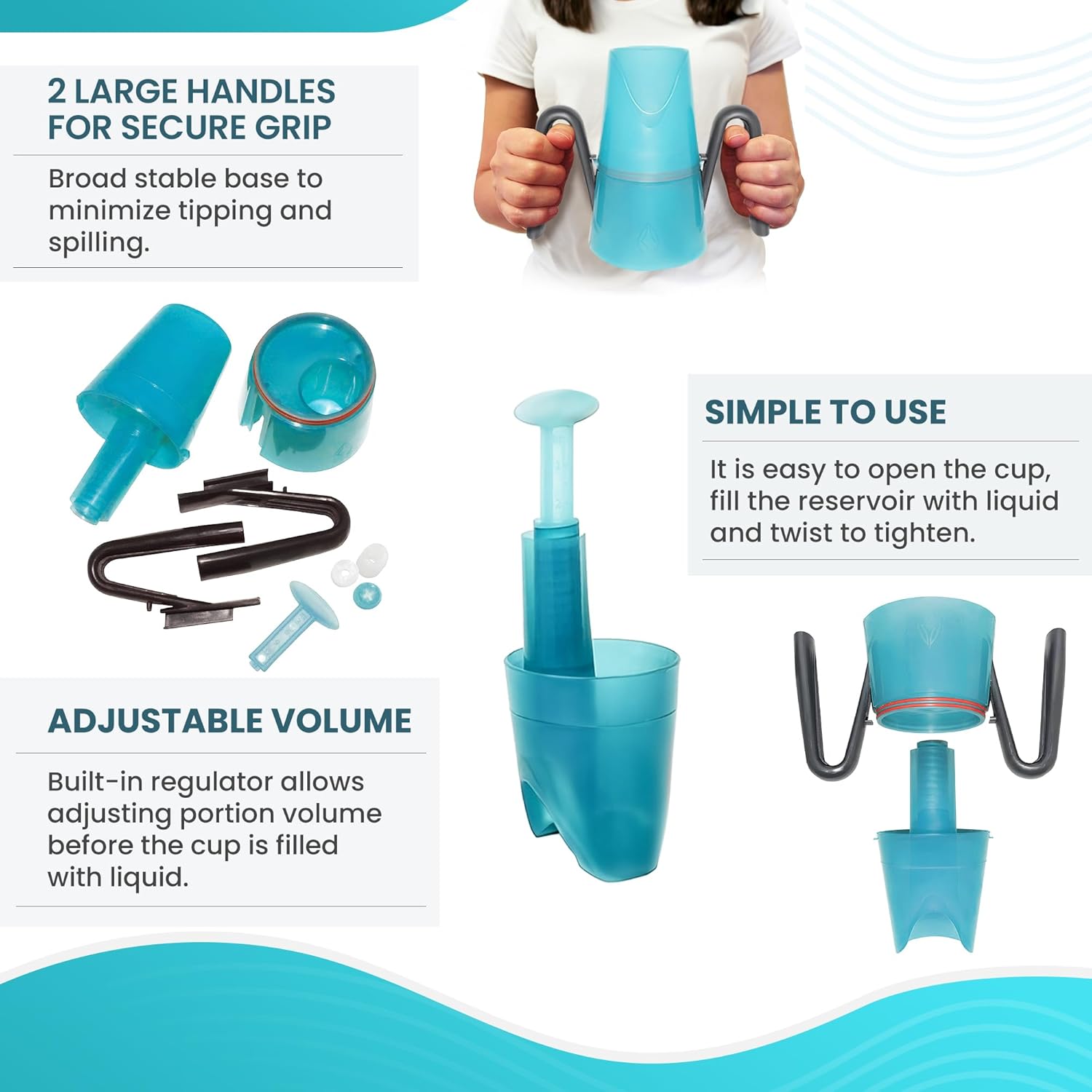 Dysphagia Regulating Drinking Cup for Difficulty Swallowing Disorders - Controlled Sips Adult Size (8oz) Cup Prevents Aspiration - 2 Handles for Secure Grip - Adjustable 3-15cc, Made in Canada - Image 6