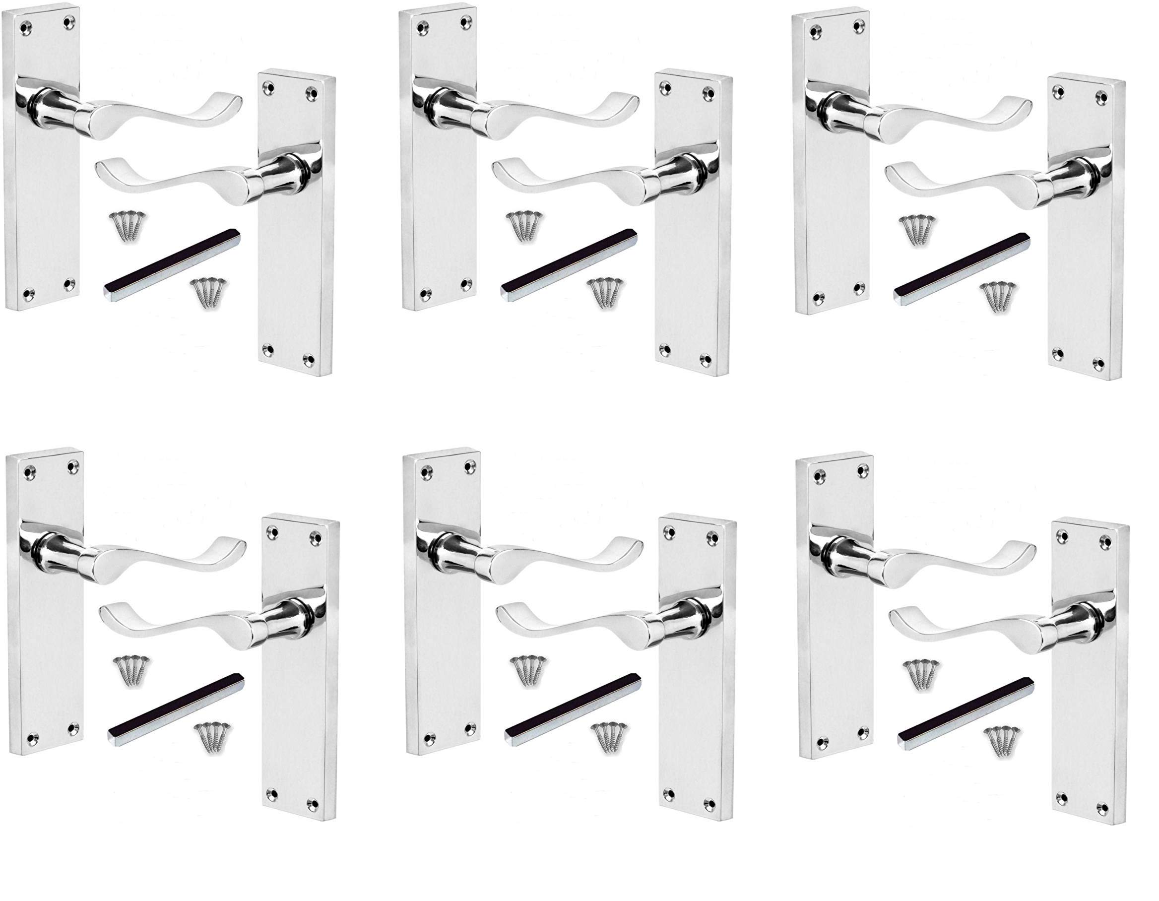 Golden Grace Polished Chrome Finish Victorian Scroll Premium Door Handles Lever Latch In 6 Pairs - 150Mm Long