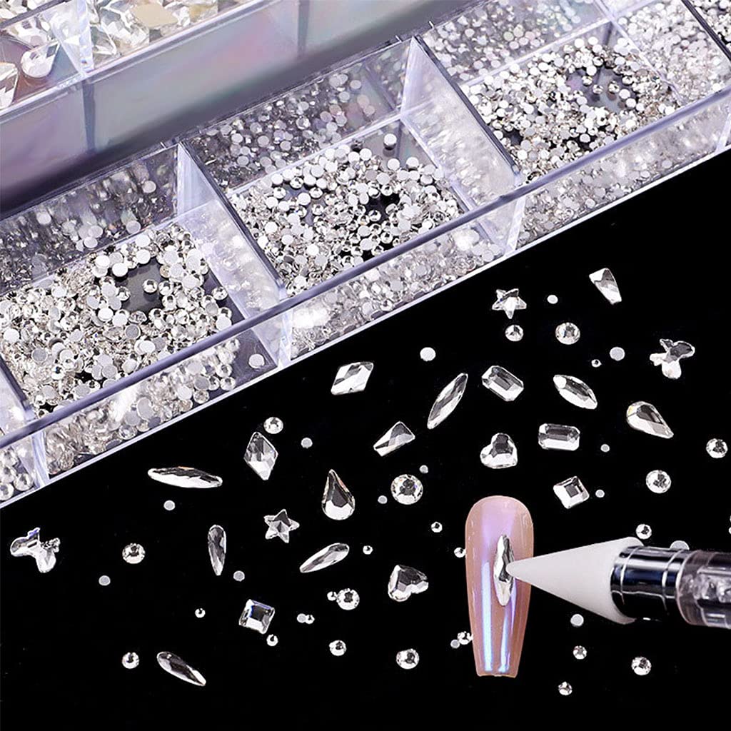 Nail Rhinestones - Professional Nail Crystal Kit, Multi Shapes Glass Crystal AB Rhinestones for Nail Art for Nail Art Supplies Accessories