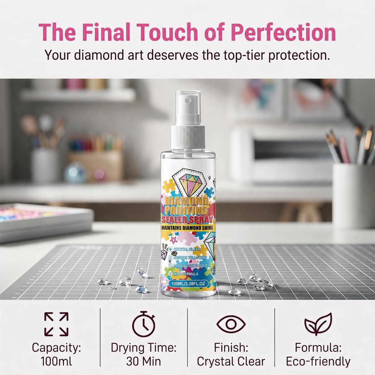 Diamond Art Sealer Spray, Fast-Acting Formula to Help Secure Diamonds, Helps Prevent Diamonds from Falling Off and Tarnishing, Water & Dust Resistant, Adds Shine with Easy Spray-On Application (1)