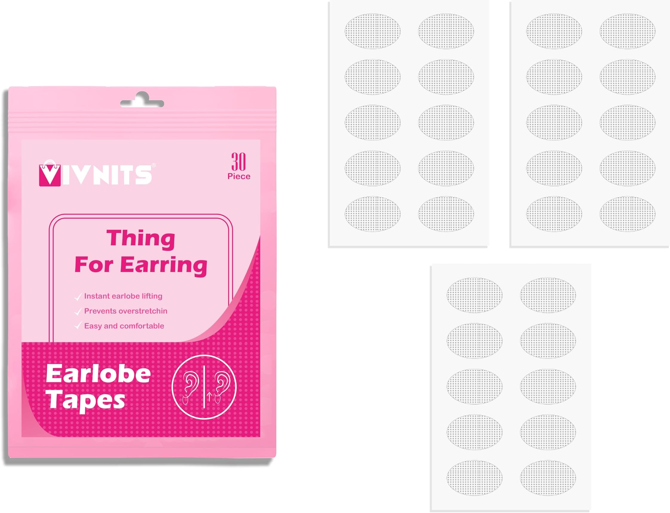 VIVNITS Invisible Ear Lobe Support for Earrings Earlobe Tapes and Stickers Earring Supporter for Heavy Earrings Support Patches Girls & Women (Pack of 30)
