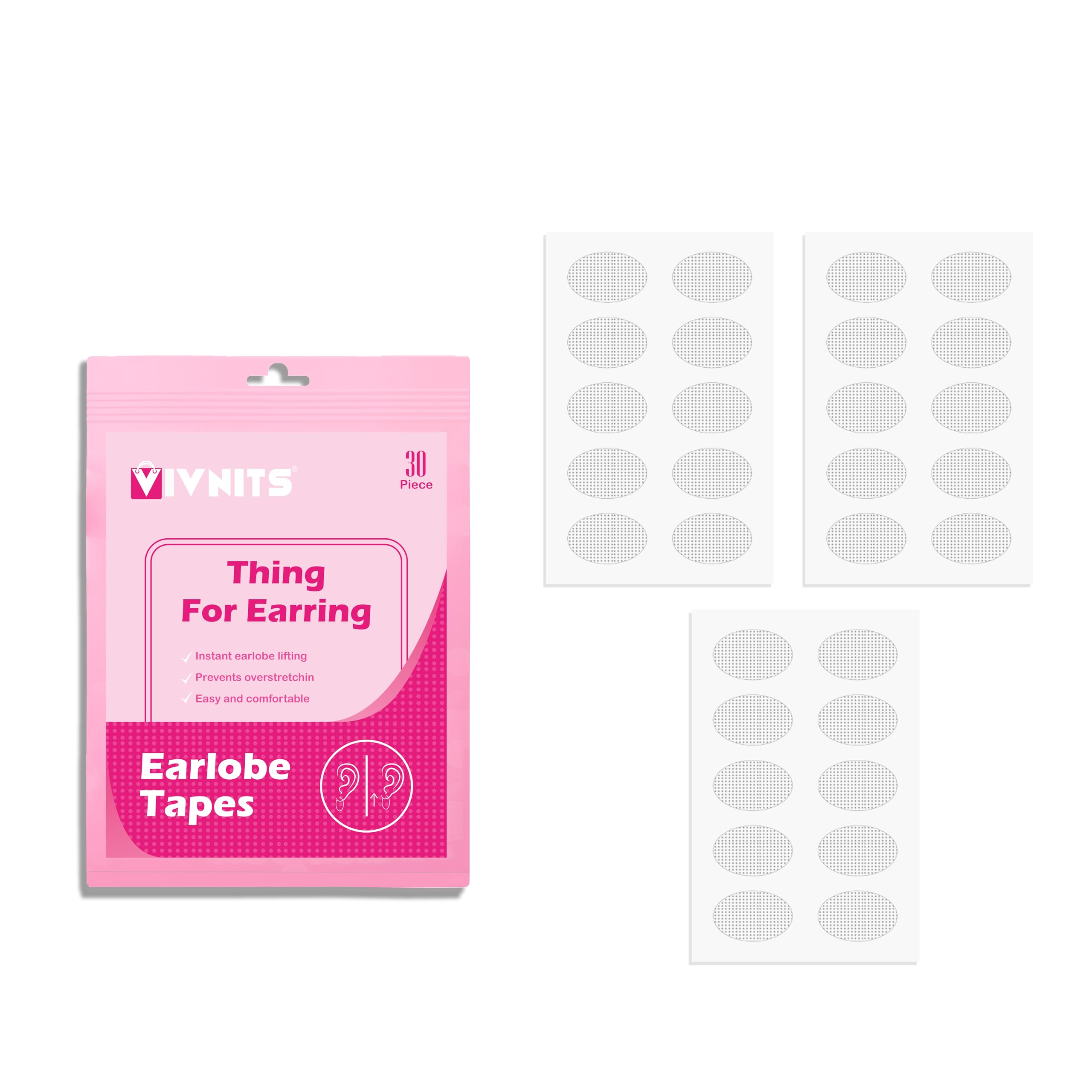 VIVNITS Invisible Ear Lobe Support for Earrings Earlobe Tapes and Stickers Earring Supporter for Heavy Earrings Support Patches Girls & Women (Pack of 30)