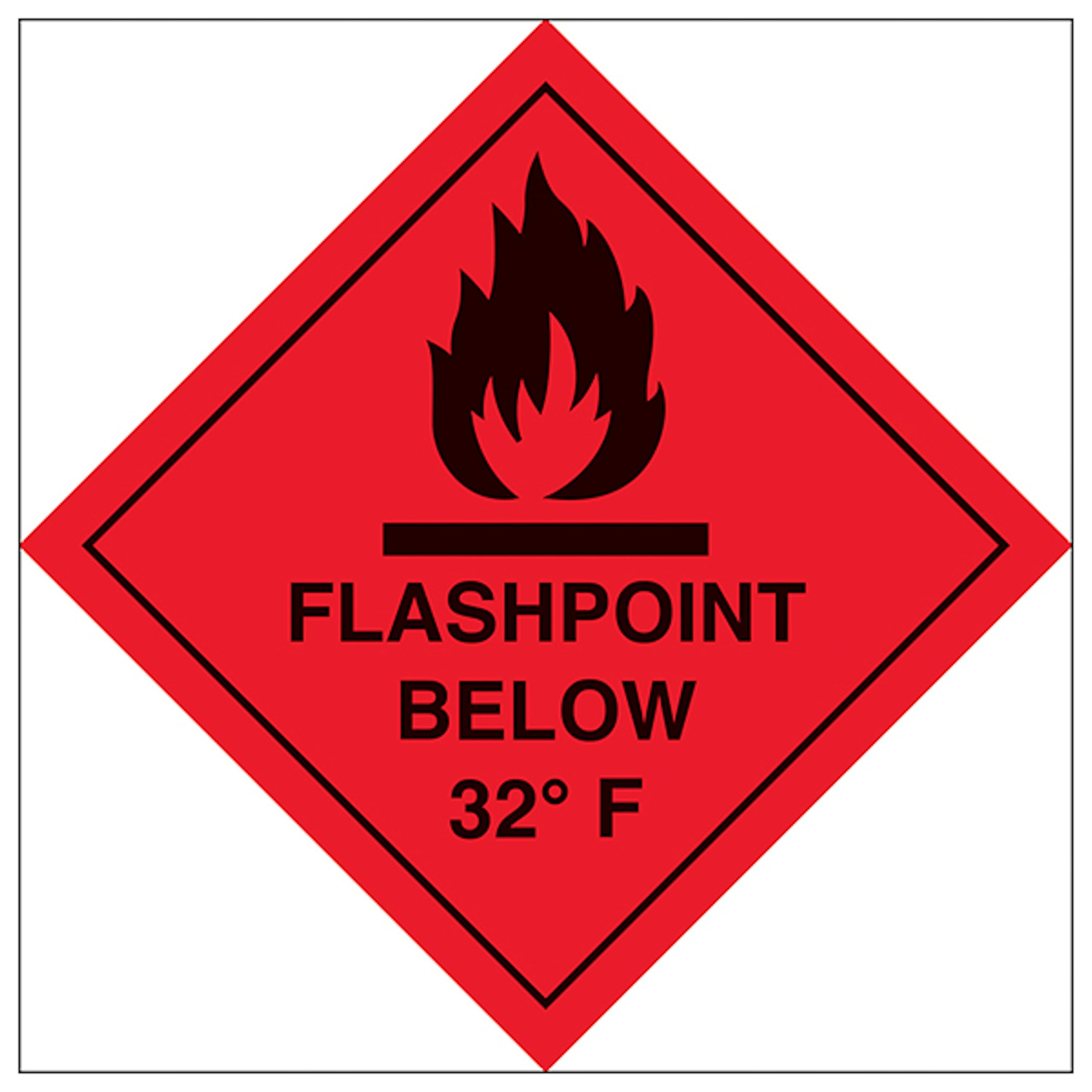 V Safety Flashpoint Below 32F 100 x 100 mm - 2mm Super-Tough Rigid Plastic Safety Sign