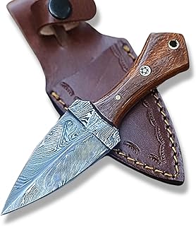 6 Inch Handmade Small Damascus Knife with Sheath, 3 inch Mini Fixed Blade Knife Edc, Neck Knife, Double Edge Knife 3814 - JNR Traders