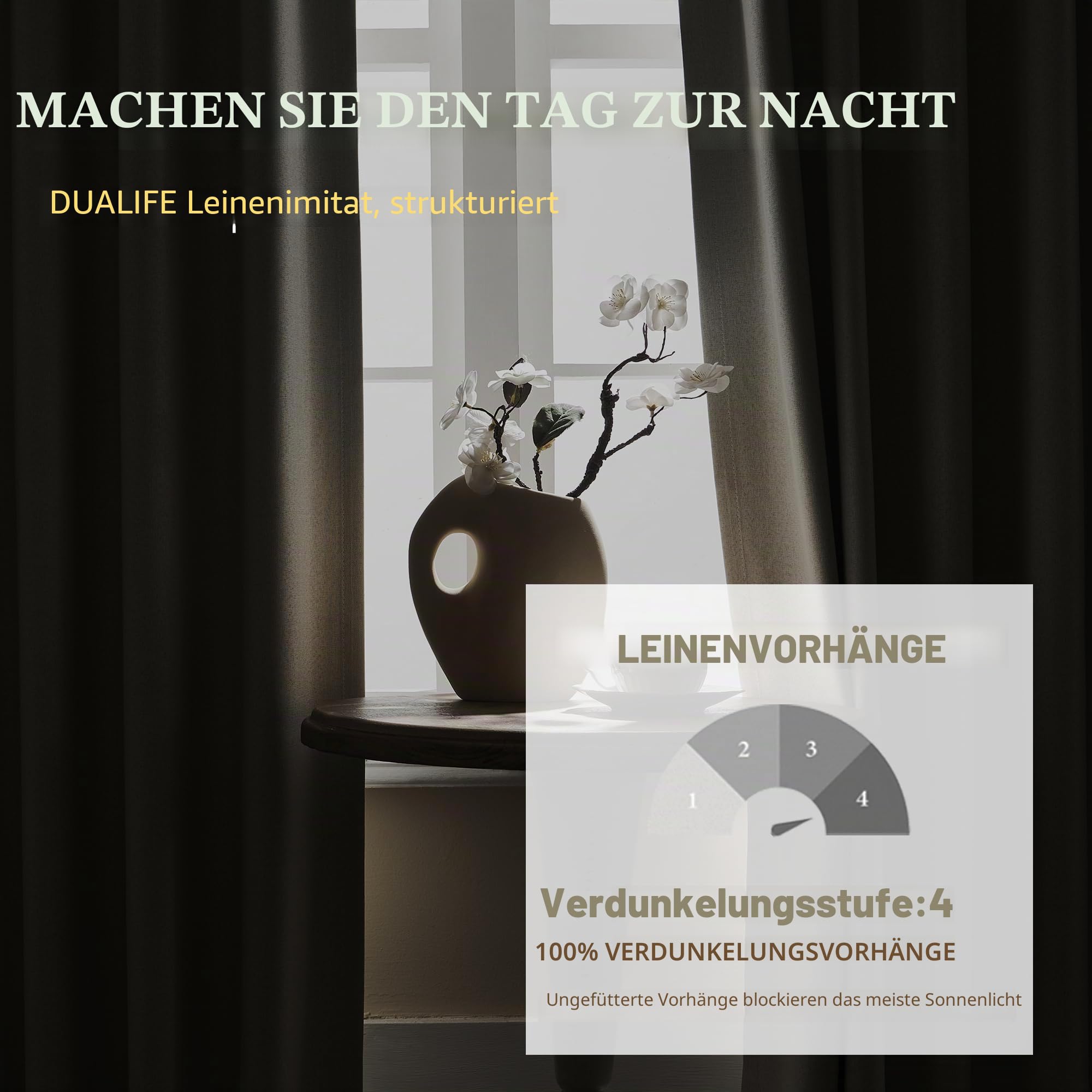 DUALIFE 2 extra Lange Leinen-Vorhänge, Länge 332 cm, mit Schlaufe auf der Rückseite, verdunkelnd, hoch, vom Boden bis zur Decke, 2-stöckige Vorhänge für Terrasse, Schiebetür, Villa, Flur, Theater, 30