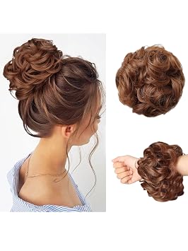 Messy Bun Hair Piece Hair Bun Wavy Curly Scrunchies Chignon Ponytail Hair Extensions Fake Hair Bun Extensions Synthetic Tousled Updo Hairpieces for WomenStrawberry Blonde