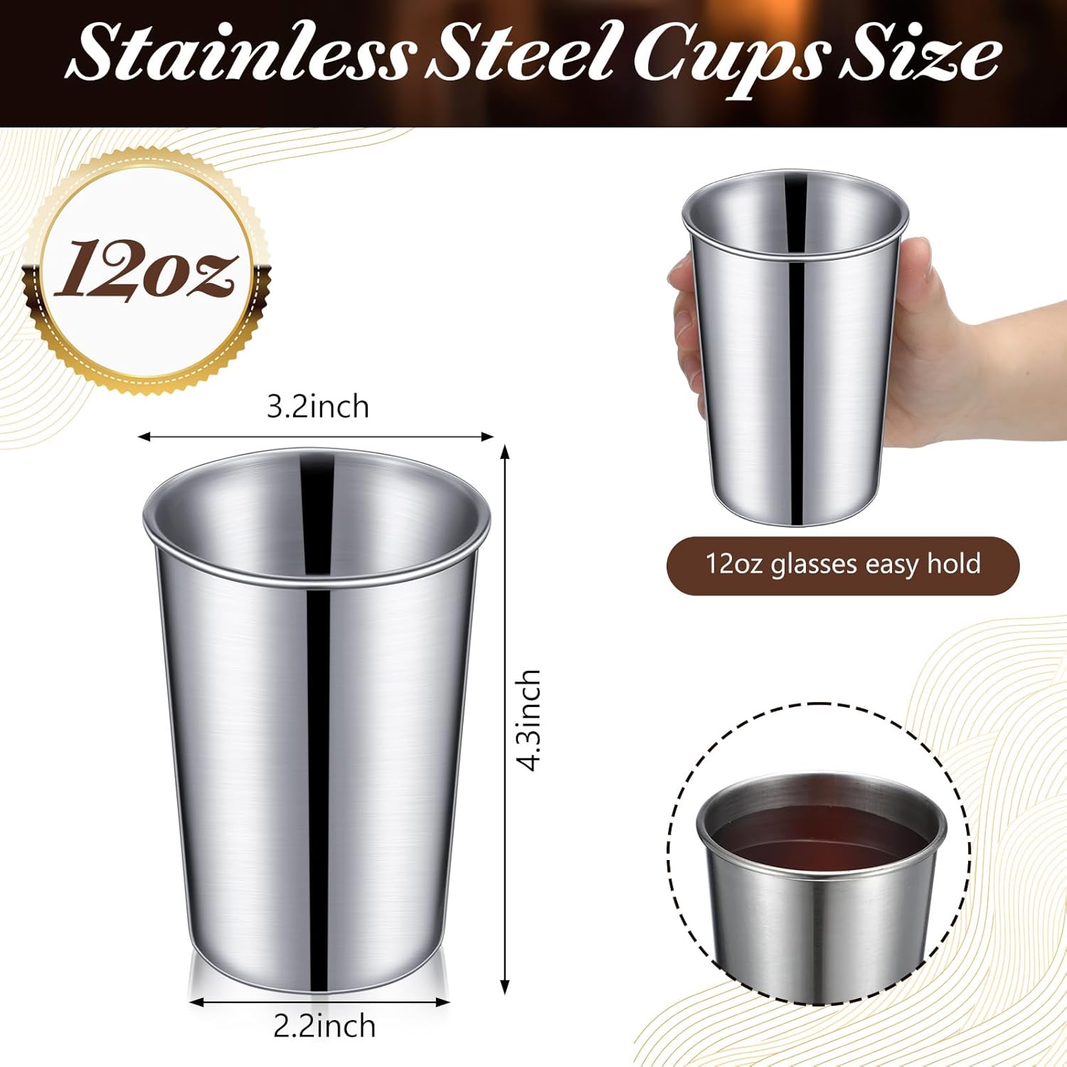 Uiifan 32 Pcs 12 oz Stainless Steel Cups for Adult Unbreakable Metal Stackable Camping Cup Stainless Steel Drinking Glasses Tumbler for Home Travel Outdoor Activities(Silver)