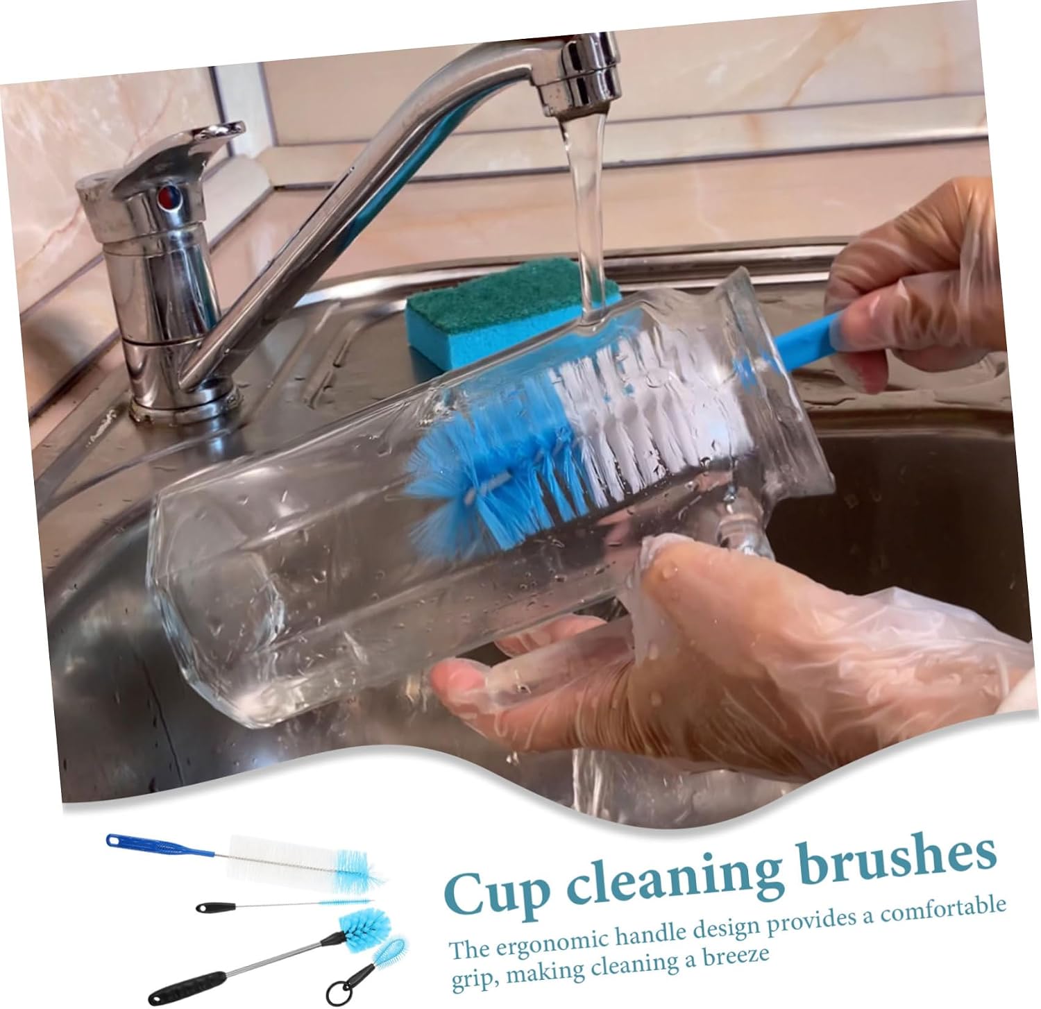 Bottle Brush Set 4 Piece Sponge Plastic Long Handle Cleaning Kit