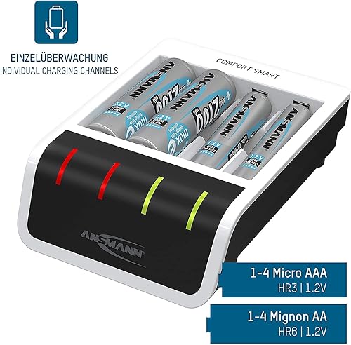 Miniatura 3 de ANSMANN Cargador de batería para 1-4 pilas AA/AAA, con tecnología de carga perfecta 7 y modo de reparación, Comfort Smart + 4 baterías recargables