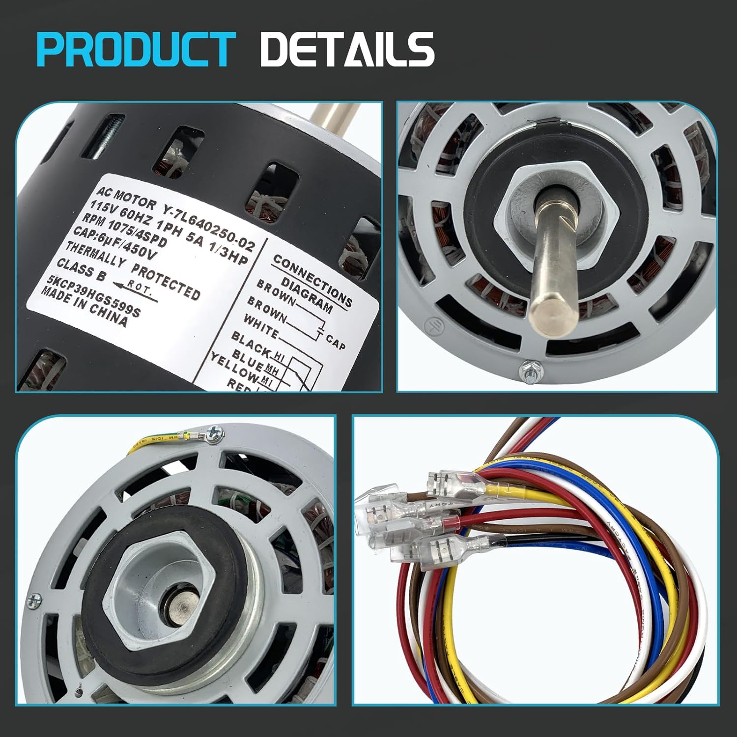 5KCP39HGS599S Furnace Blower Motor 1/3HP 115V 1075RPM 60Hz 5.8A 4-Speed, Compatible with GE Genteq, American Standard & Trane Models MOT9053, MOT09053, MOT18948, MOT04716, MOT04722, MOT13512, MOT16953