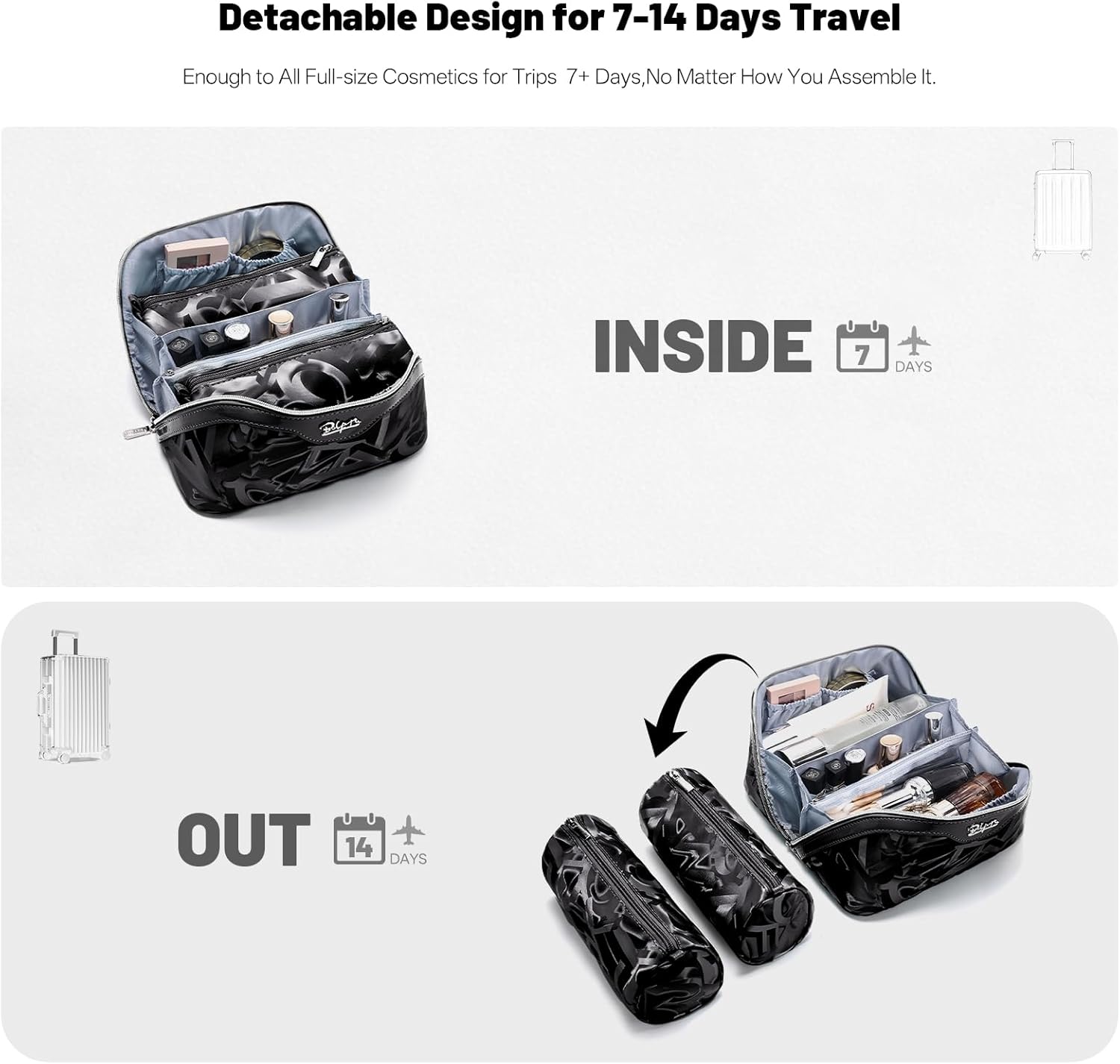 BOYATU Travel Makeup Bag for Women: Y2K Aesthetic Personalized Glossy 3 Pcs Set Cosmetic Organizer Bag - Trendy Statement Toiletry Pouches for Forward Women - Stand Out at Festivals & Trips(A-2-Black)