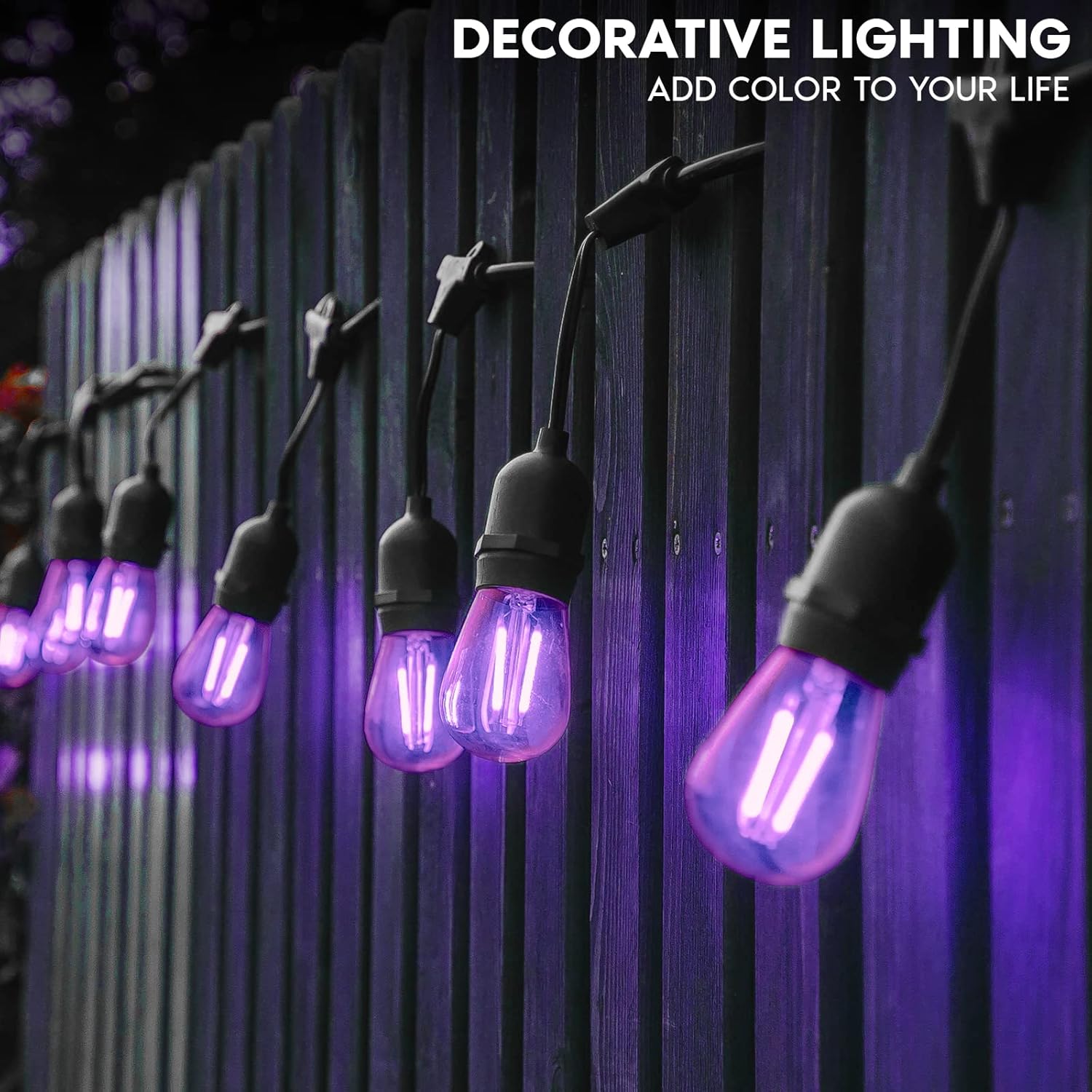 LUXRITE S14 Edison LED Purple Light Bulbs, 0.5W, Colored LED Bulbs for Outdoor String Lights, UL Listed, E26 Base, Indoor Outdoor, Decoration, Party, Holiday, String Light Replacement Bulbs (6 Pack)