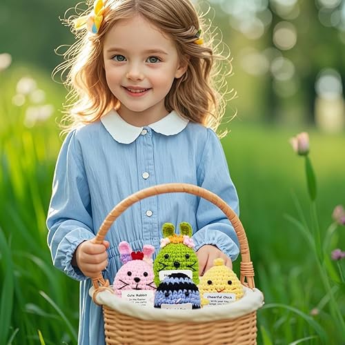 Miniatura 6 de Paquete de 4 juguetes de Pascua de lana tejida con tarjeta positiva para regalos de relleno de cestas de Pascua