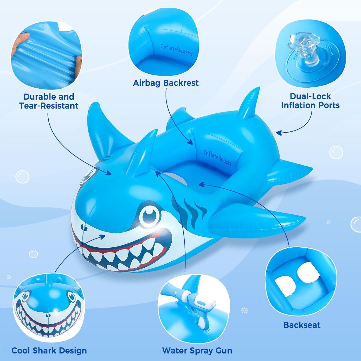 Pool Float Kids with Water Gun - Inflatable Shark Toddler Pool Floaties, Pool Toys for Kids Ages 3-10, Swimming Floats with Water Cannon for Lake Beach Pool Party
