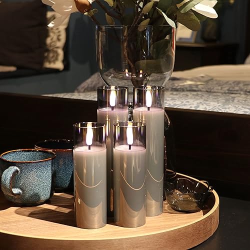 Miniatura 4 de Rhytsing Velas LED de vidrio a pilas, velas blancas delgadas sin llama con control remoto, luz blanca cálida, 8 baterías incluidas, D 2 pulgadas,