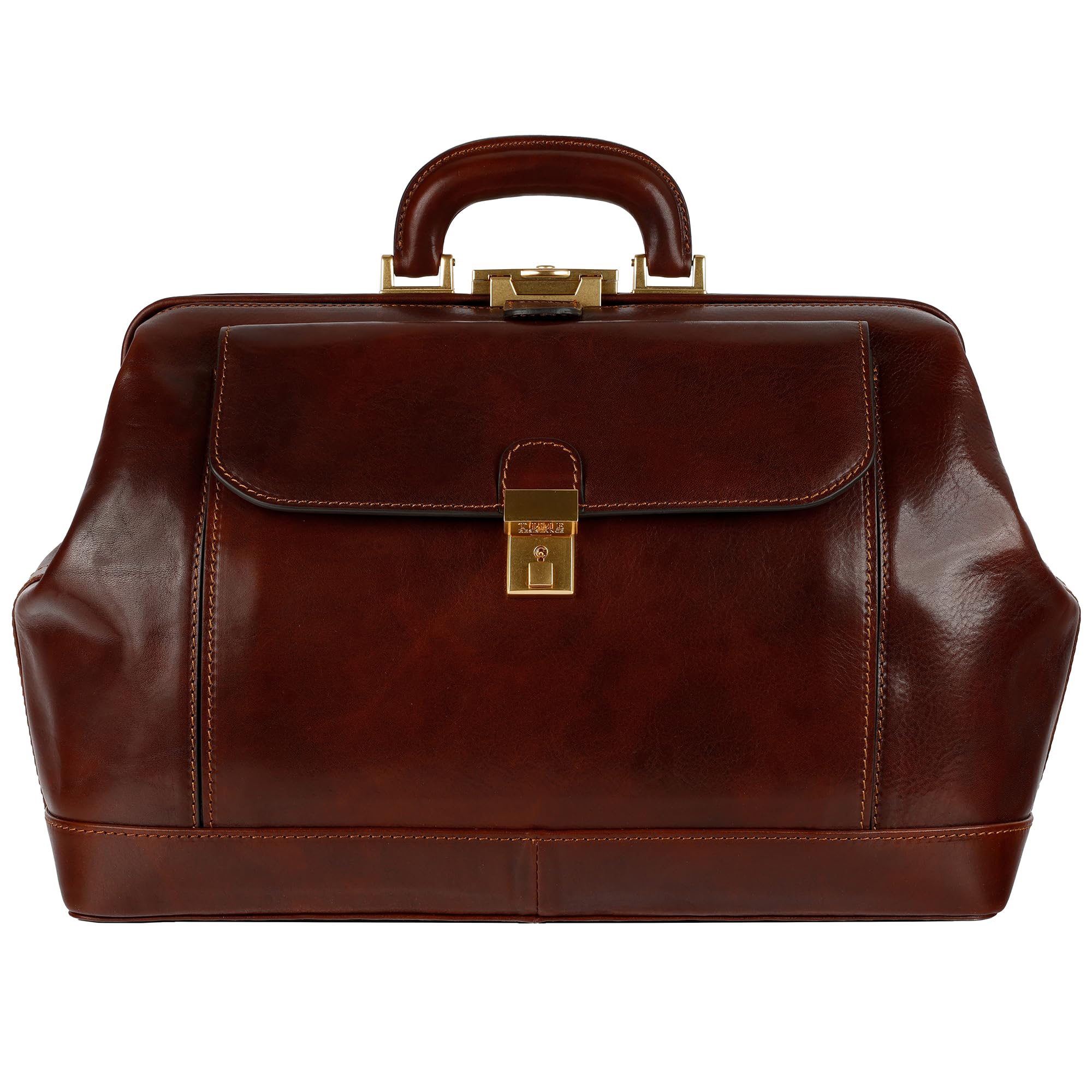 Time Resistance Leather Doctor Bag - Top Handle Medical Briefcase - Gladstone Handbag (Brown)