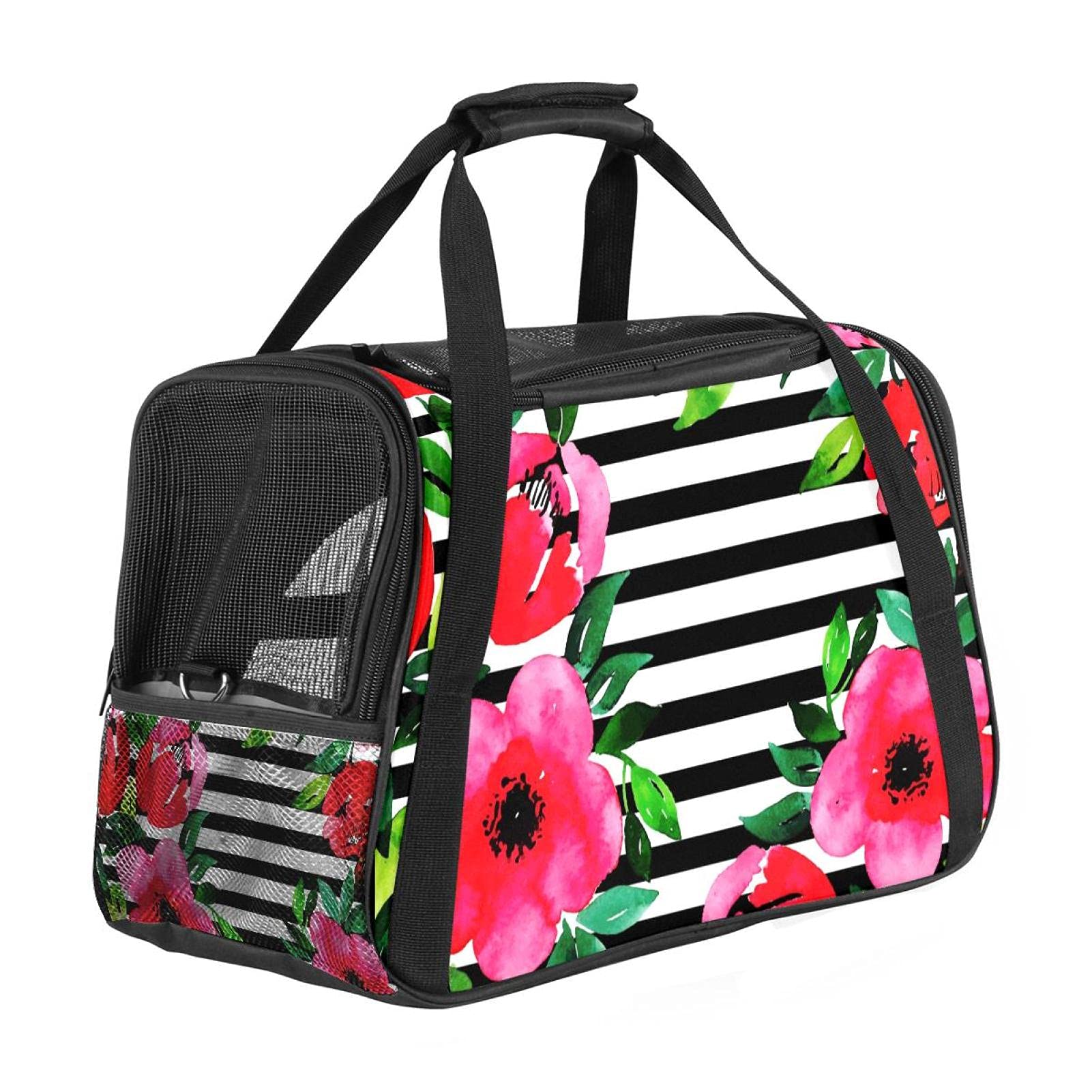 Sac de transport pour chat et chien | Voyagez en avion avec style grâce au motif rayures fleuries
