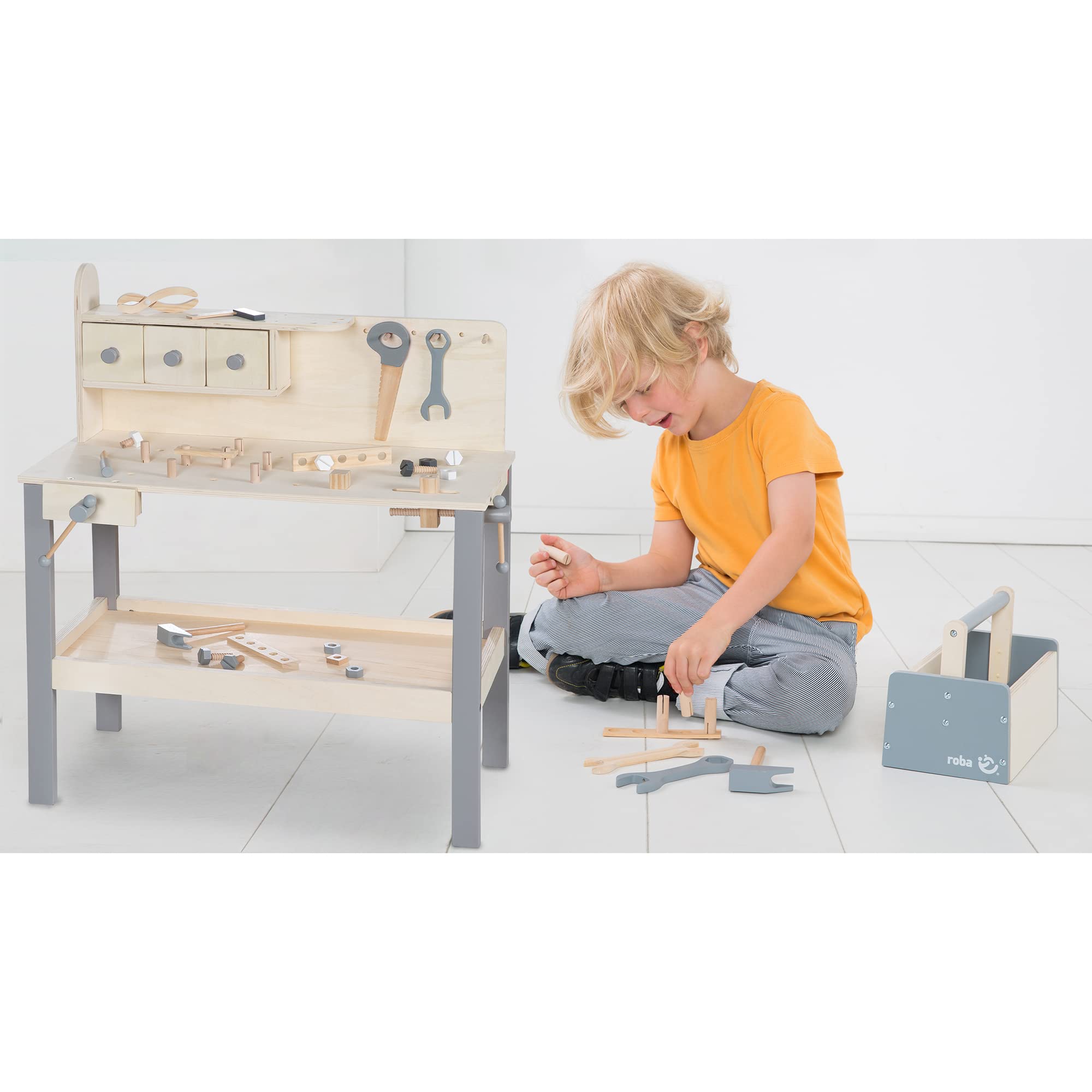 Image secondaire de Établi en Bois pour Enfant avec Outils - Banc de Bricolage Naturel et Gris