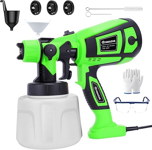 Pulverizador de pintura, pistola eléctrica HVLP de 800 W con juntas de limpieza/soplado, 3 boquillas de 3 patrones y recipiente de 47.3 fl oz,